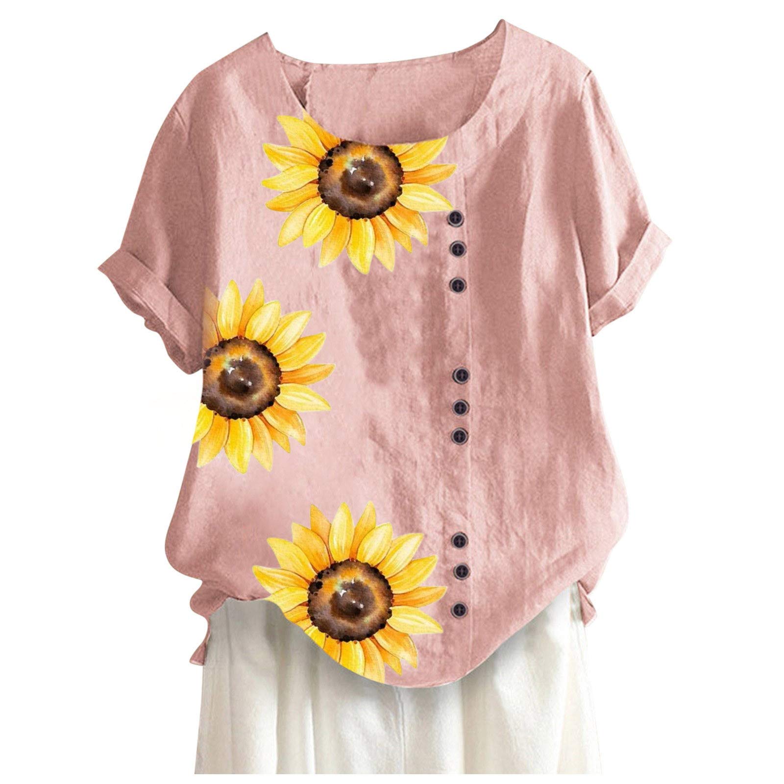 Women's Linen Button-Up Shirts - Business Casual Short Sleeve Blouses & Loose Fit Tops for Work & Summer Outfits | Breathable Comfort for Office, Travel & Casual Wear
