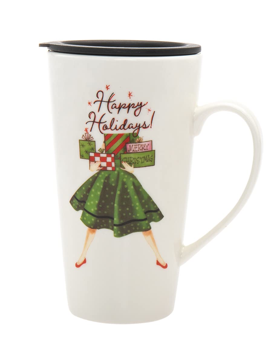 Godinger 18oz Retro Coffee Mug - Ceramic Hot Beverage Cup for Tea, Coffee & Cocoa - Perfect for Holidays, Gifts & Home Use