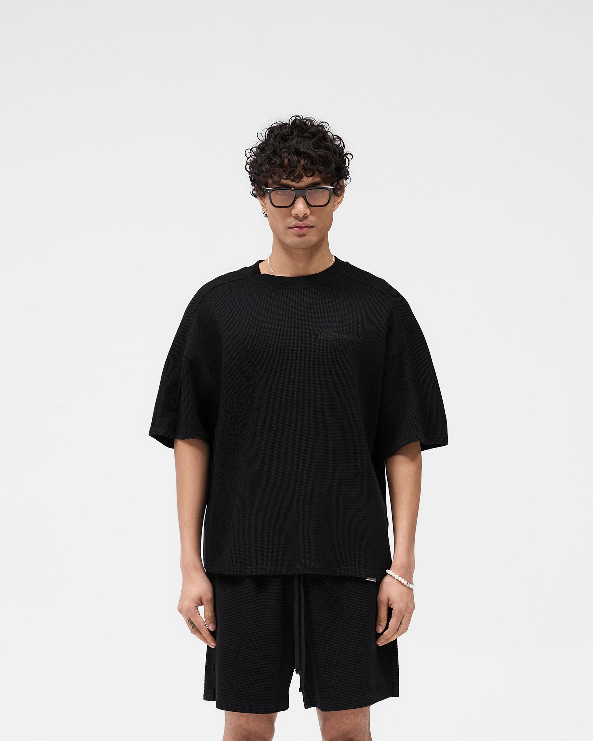 Waffle T-Shirt for Men - Soft & Breathable Cotton Blend - Jet Black - Casual Wear, Lounge & Everyday Comfort
