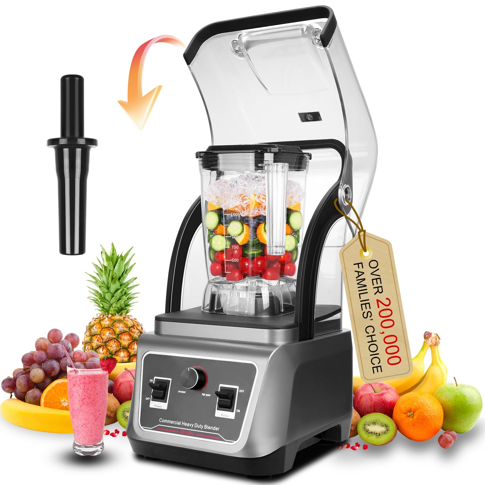 2200W Commercial Blender with Soundproof Shield - 70oz Heavy Duty Professional Blender - Self-Cleaning & Ultra Quiet - Perfect for Smoothie Bars, Restaurants & Home Kitchens