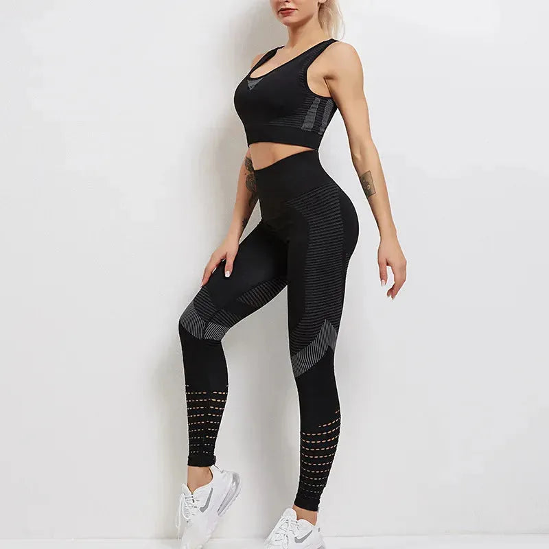 Women's High Waist Seamless Fitness Leggings - Gym Workout Running Yoga Pants with Hollow Design for Activewear & Energy Boost | Perfect for Training, Jogging & Lounge Wear