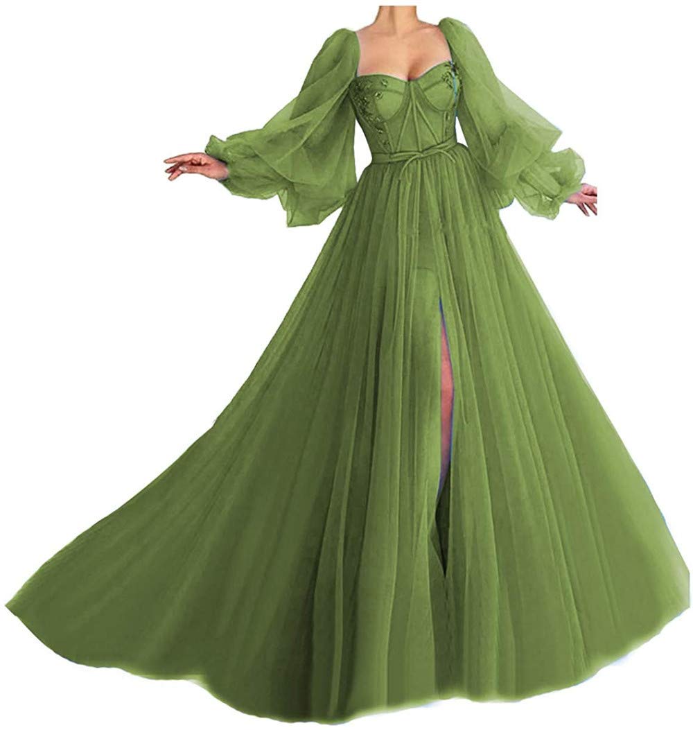 Elegant Long Sleeve Sweetheart Neckline Tulle Prom Dress for Women - Formal Ball Gown for Homecoming, Wedding Guest, and Special Occasions