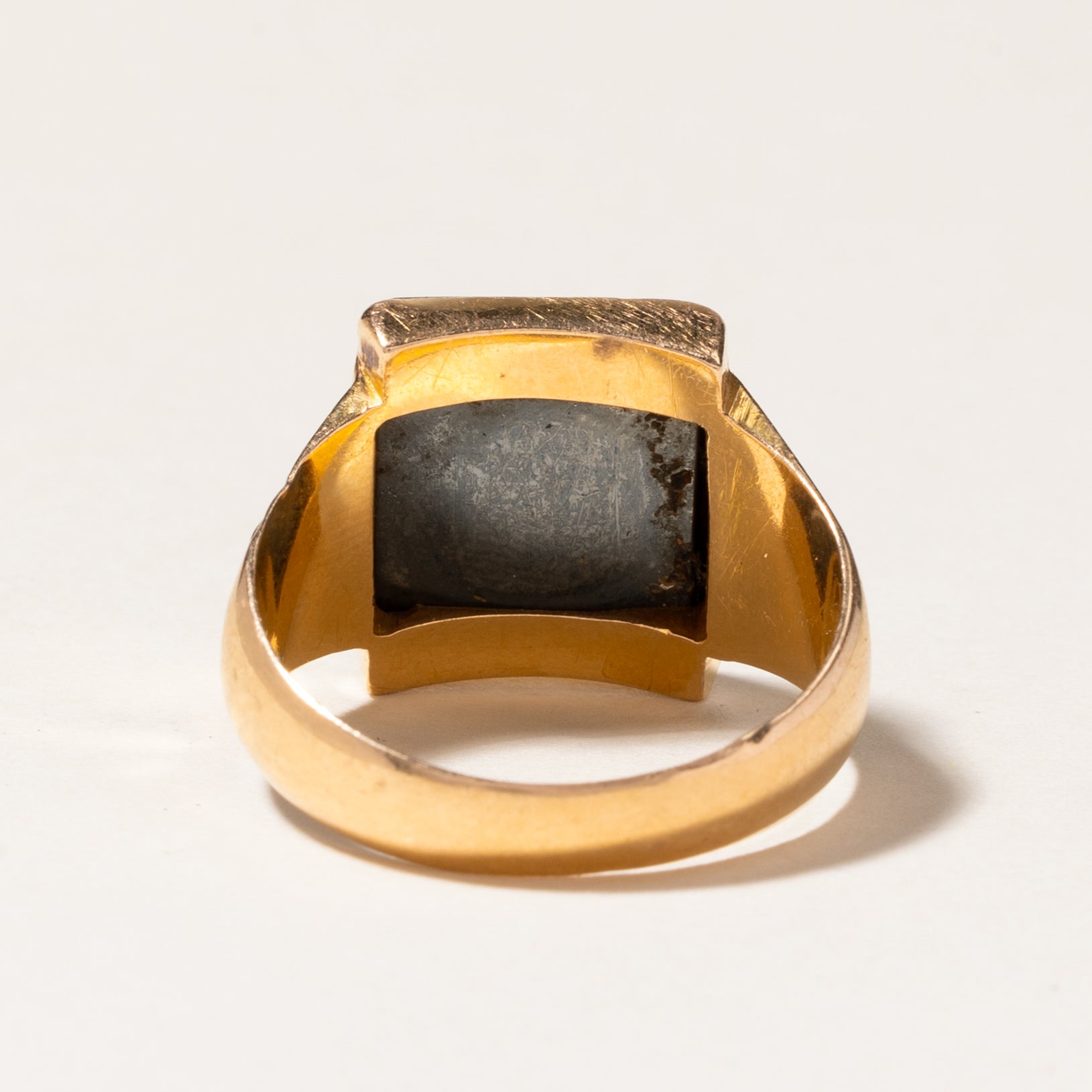 Hematite Grooved Signet Ring for Men & Women - 6.44ct Black Stone - Size 8.5 - Gothic Jewelry for Everyday Wear, Wedding Bands & Unique Gifts
