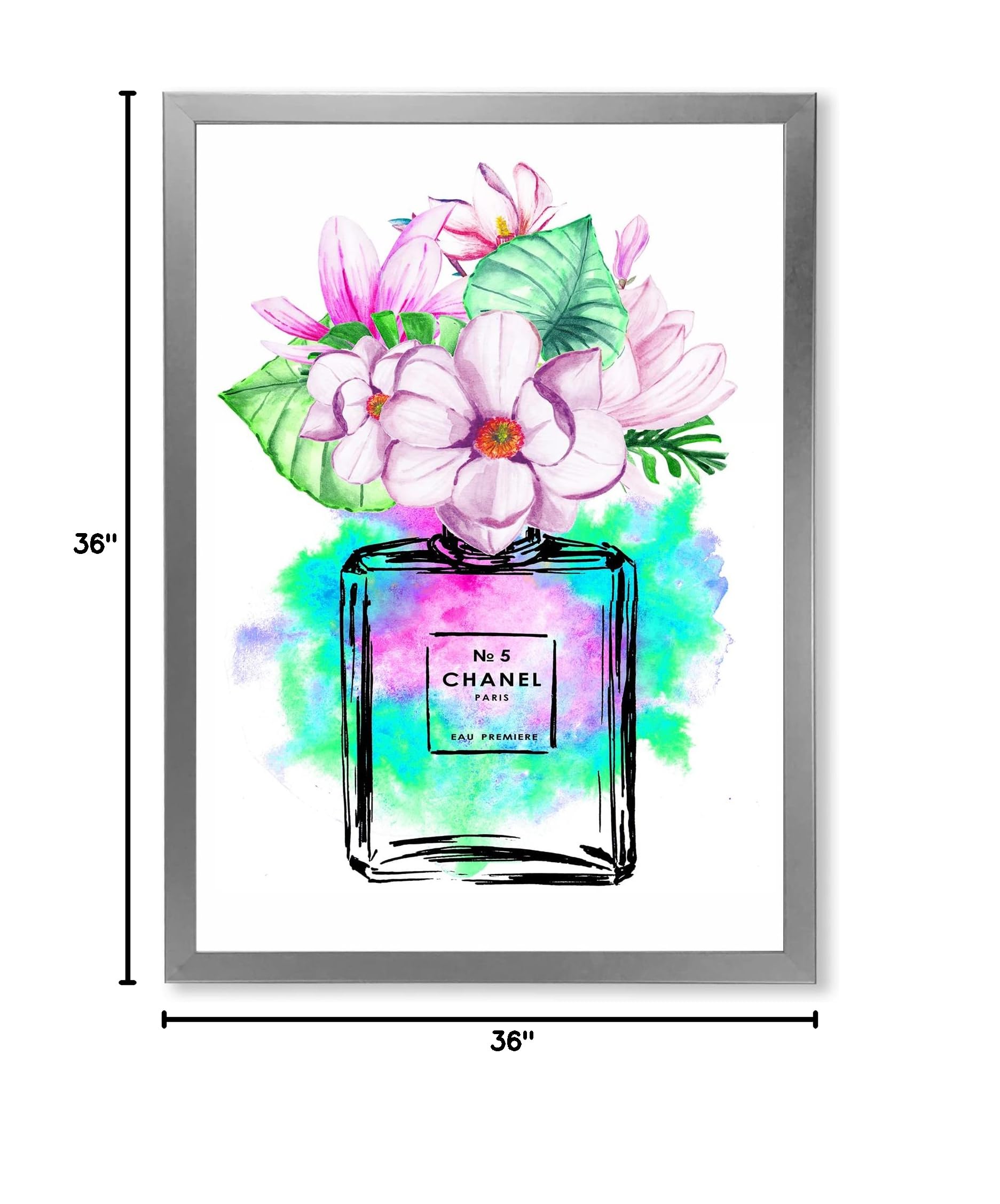 DesignQ Chanel No.5 Perfume Modern Framed Wall Art - Elegant Home Decor for Living Room, Bedroom & Office