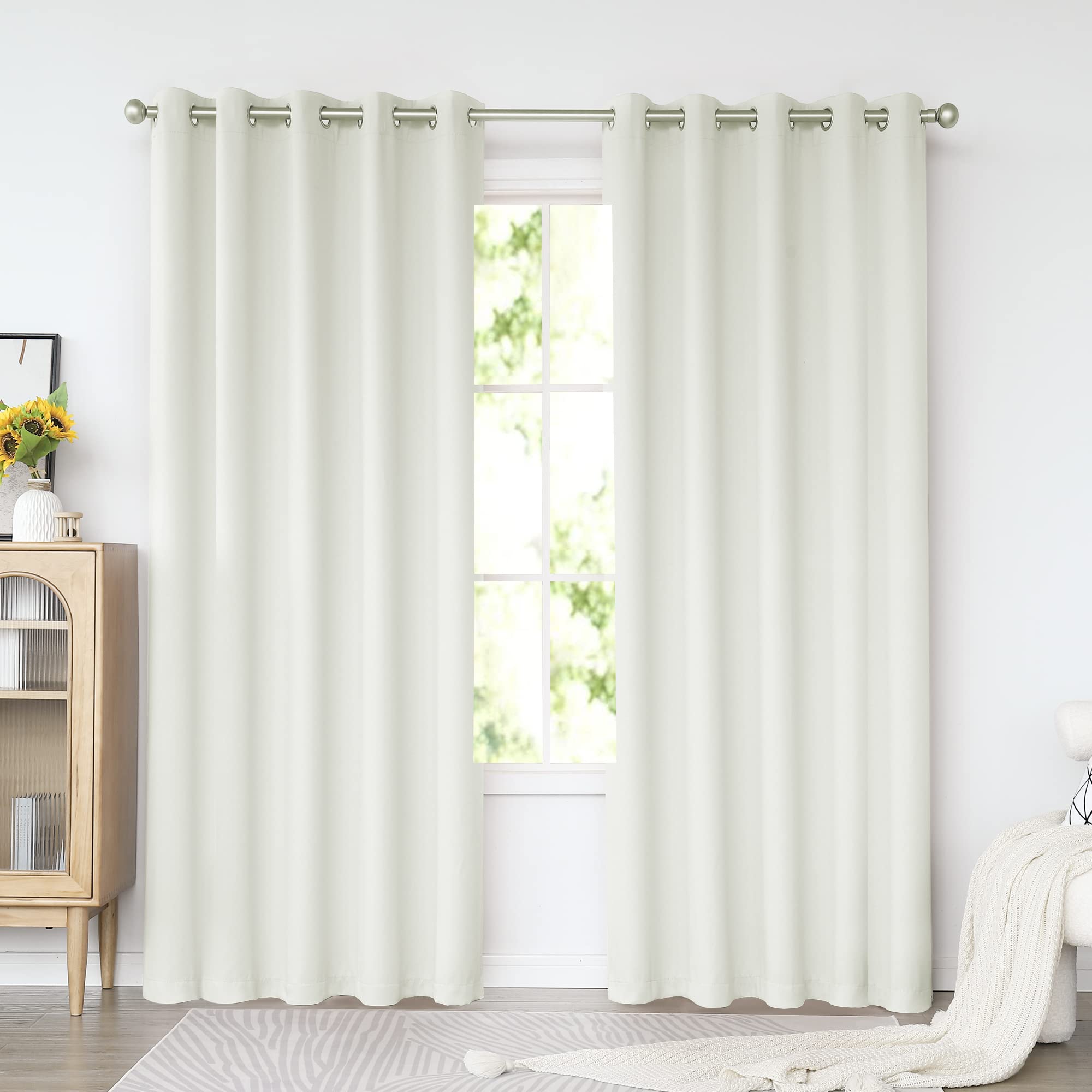 KEQIAOSUOCAI Ivory Room Darkening Curtains 72x84 Inches - Light Beige Blackout Drapes with Grommet Top for Bedroom & Living Room (2 Panels) | Perfect for Extra Wide Windows, Home Decor & Light Control