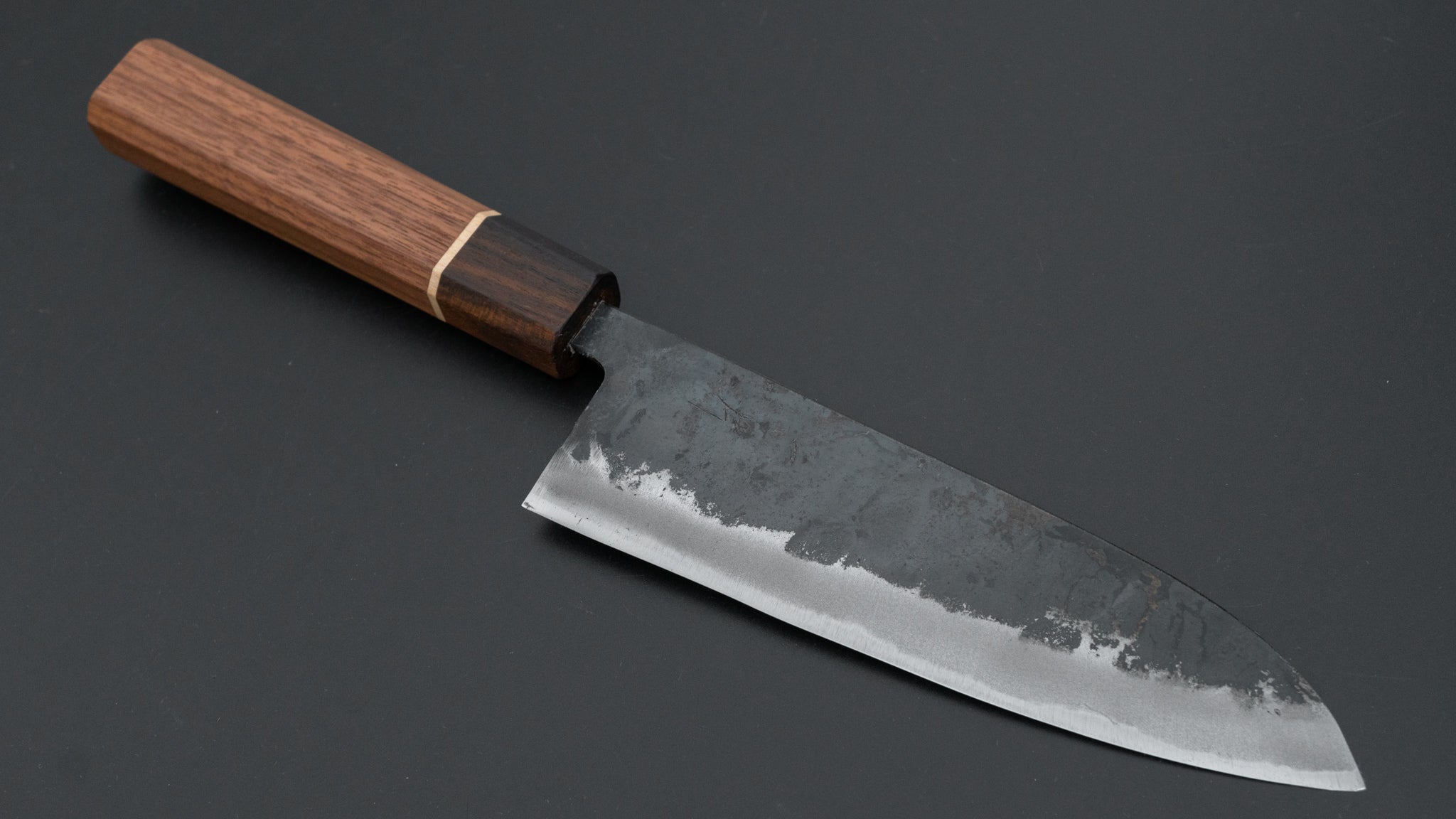 Hitohira Tosa Kurouchi White #2 Santoku Knife 165mm - Japanese Chef Knife with Walnut Handle & Ziricote Ferrule - Perfect for Slicing, Dicing, and Chopping Vegetables, Meat, and Fish