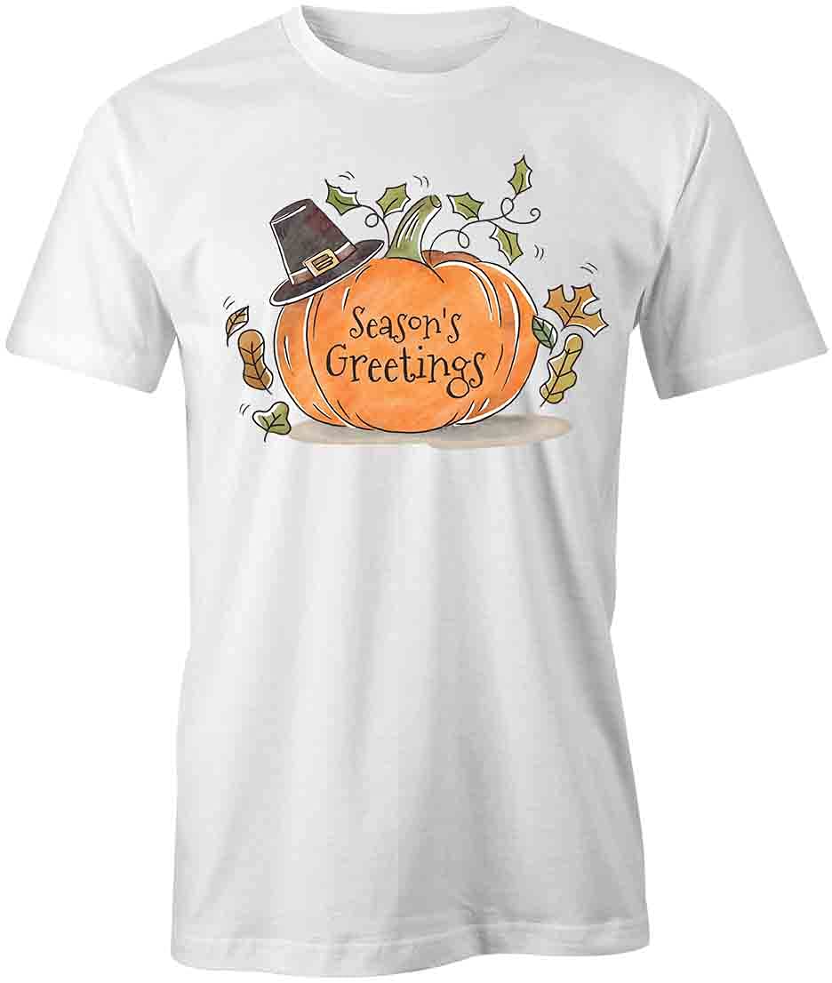 Season's Greetings Graphic T-Shirt - White Printed Holiday Tee for Christmas & Winter Celebrations | Casual Wear, Gift Giving, Party Outfits