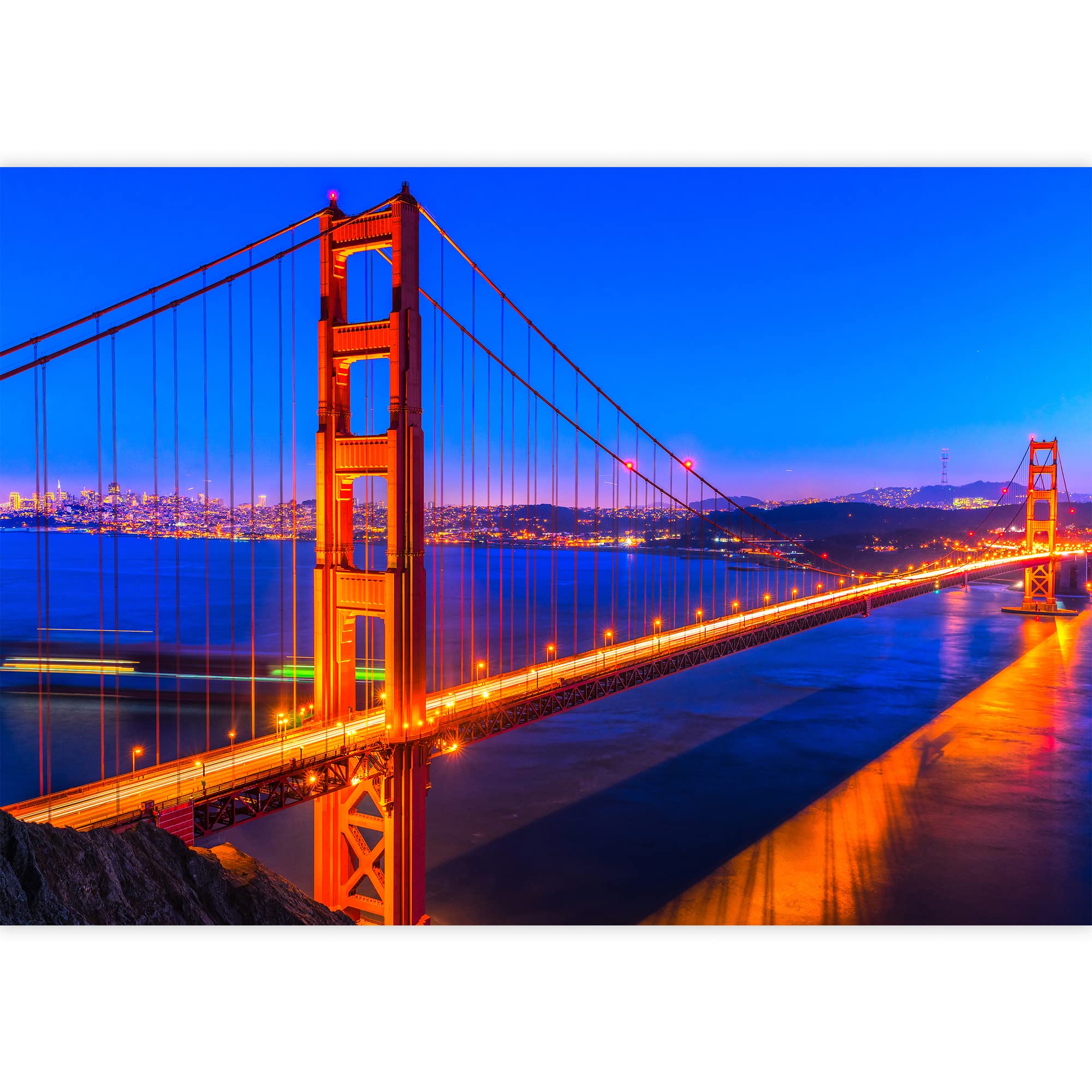 Wall26 Removable Wall Sticker & Mural - Golden Gate Bridge Night View with Neon Lights, Cityscape Photography, Urban Landscape Art for Living Room, Bedroom, Office Decor - 100