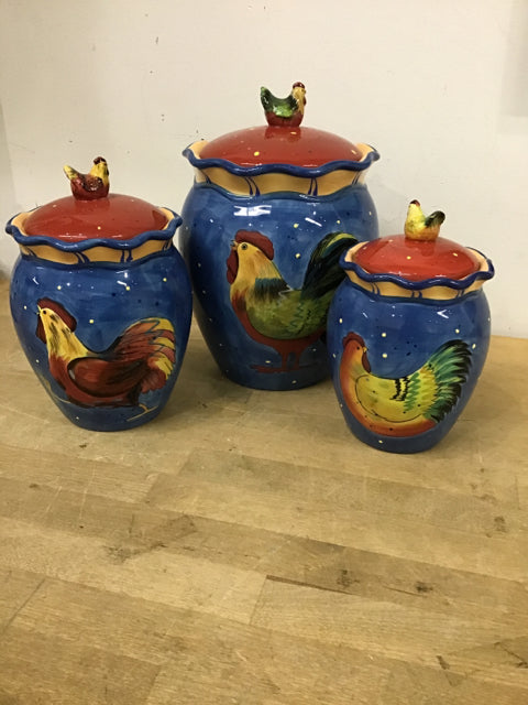 Premium Set of 3 Rooster-Themed Kitchen Canisters - Airtight Storage for Flour, Sugar & Coffee | Farmhouse Decor & Country Style Kitchen Organization