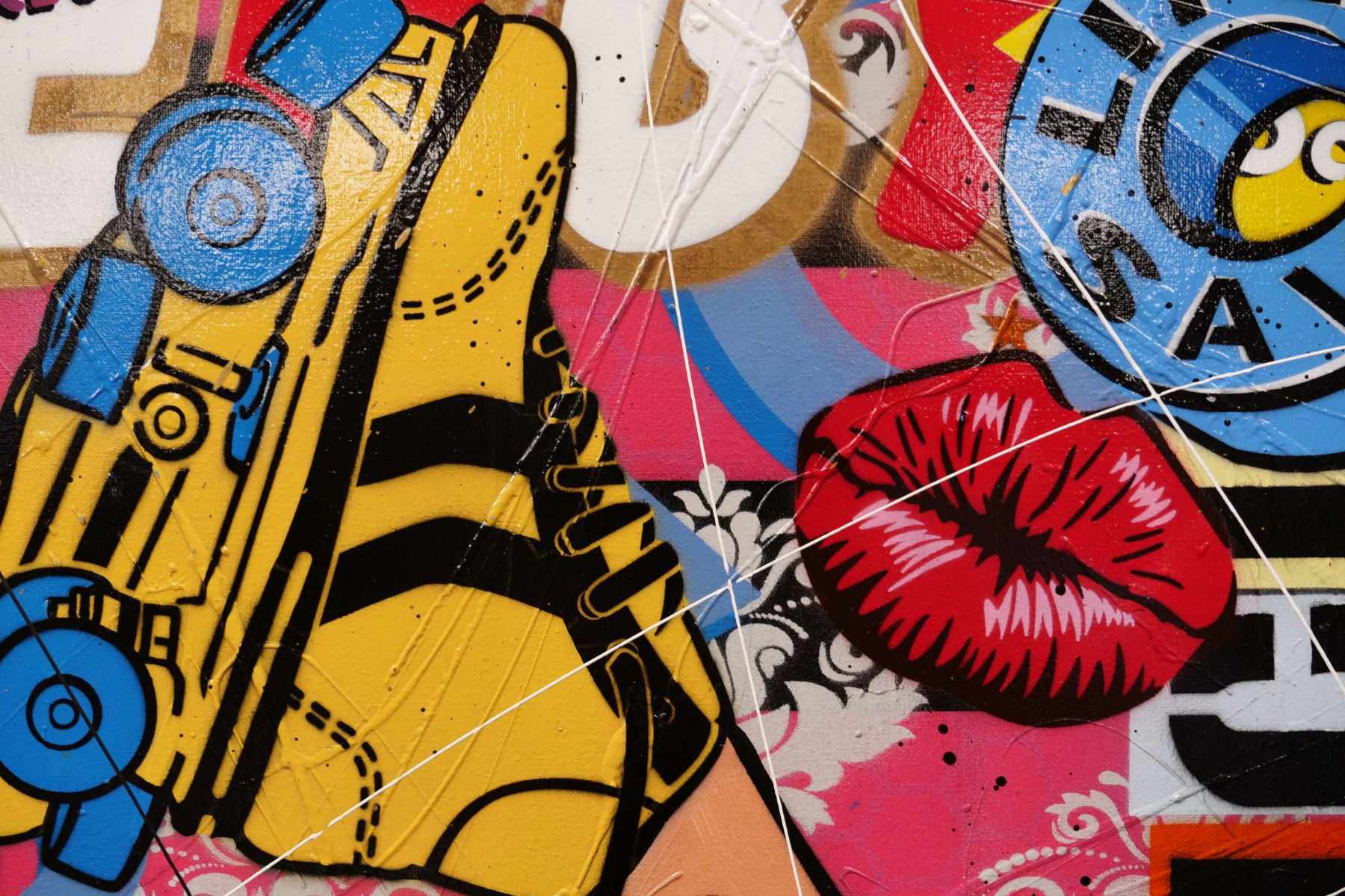 Saturday Night Roller Derby 160cm x 100cm Textured Urban Pop Art Canvas Painting - Modern Wall Decor for Living Room, Bedroom & Office
