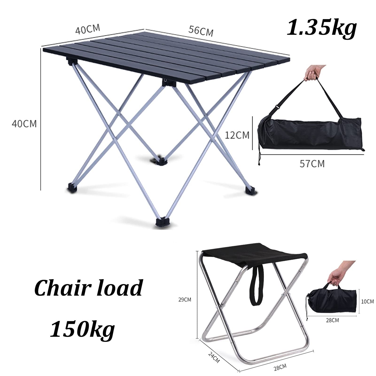 Portable Aluminum Folding Camping Table and Chairs Set with Carry Bag - Lightweight Picnic Table for Outdoor Adventures, Backpacking & Beach (56x40x40cm, No Assembly Needed) - Perfect for Camping, Tailgating, RV Trips & Family Gatherings