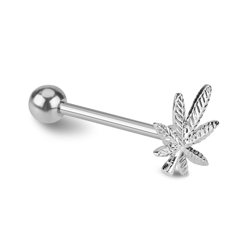 Brrnoo Stainless Steel Tongue Rings - Pot Leaf-Shaped Body Piercing Jewelry with Internal Thread | Perfect for Gothic, Punk & Alternative Fashion | Durable Stud for Daily Wear & Special Occasions