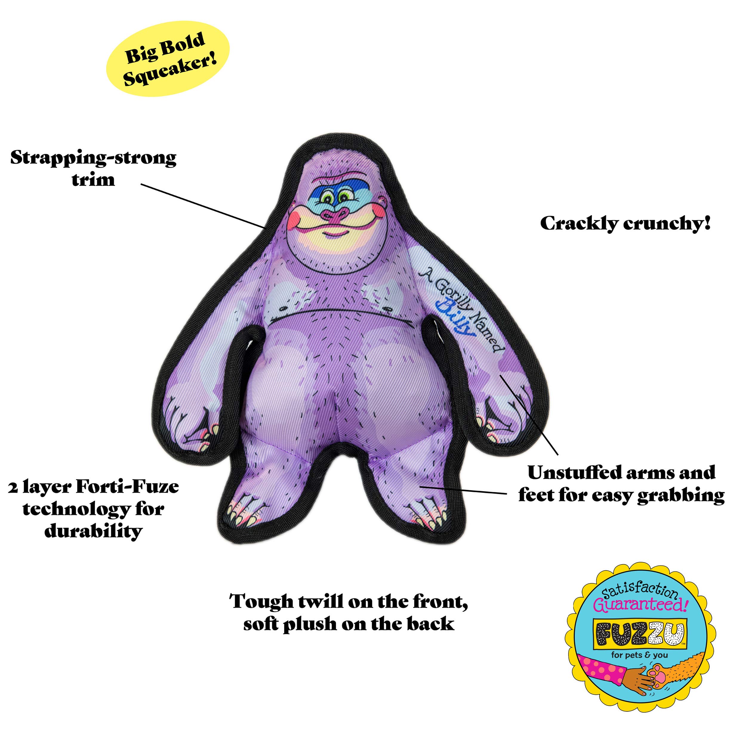 FUZZU Wild Woodies Gorilly Named Billy Durable Squeaky Dog Chew Toy - 9