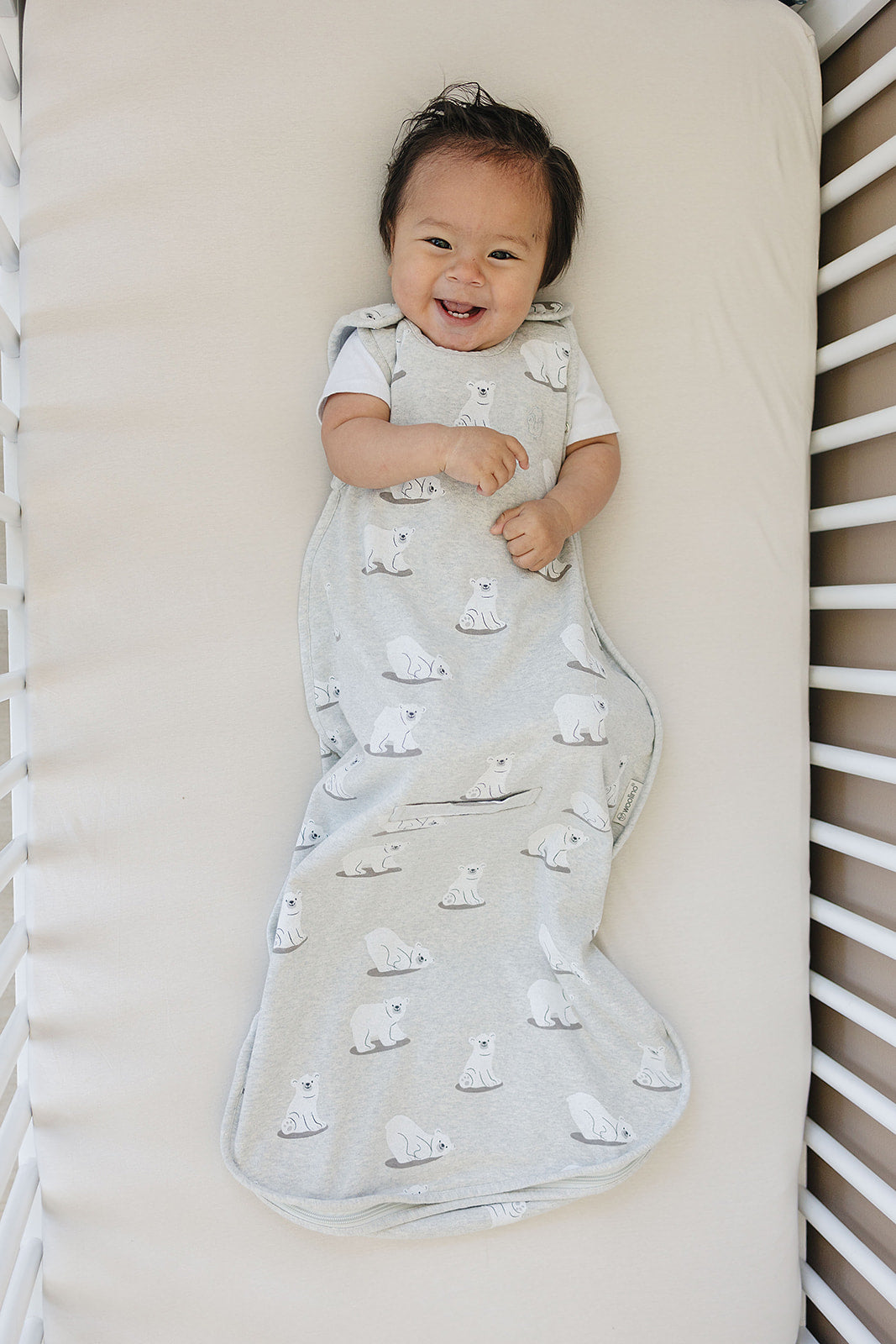 4 Season Baby Sleep Sack - Merino Wool & Organic Cotton Sleeping Bag for Infants 2 Months to 2 Years - Polar Bear Design for Cozy Nursery & Travel Use