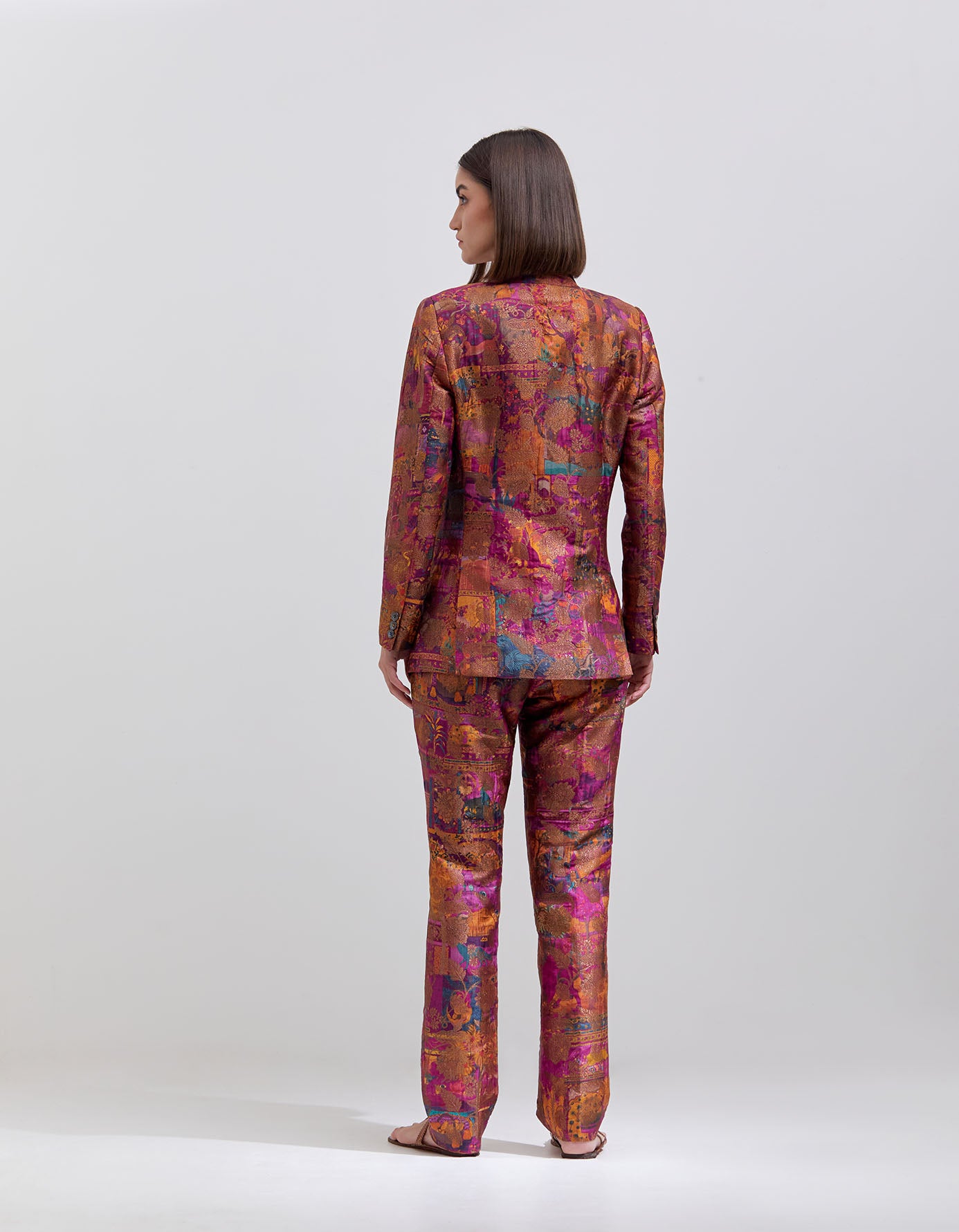 Elegant Purple Silk Brocade Boot Cut Trousers for Women - Perfect for Office Wear, Evening Events & Special Occasions