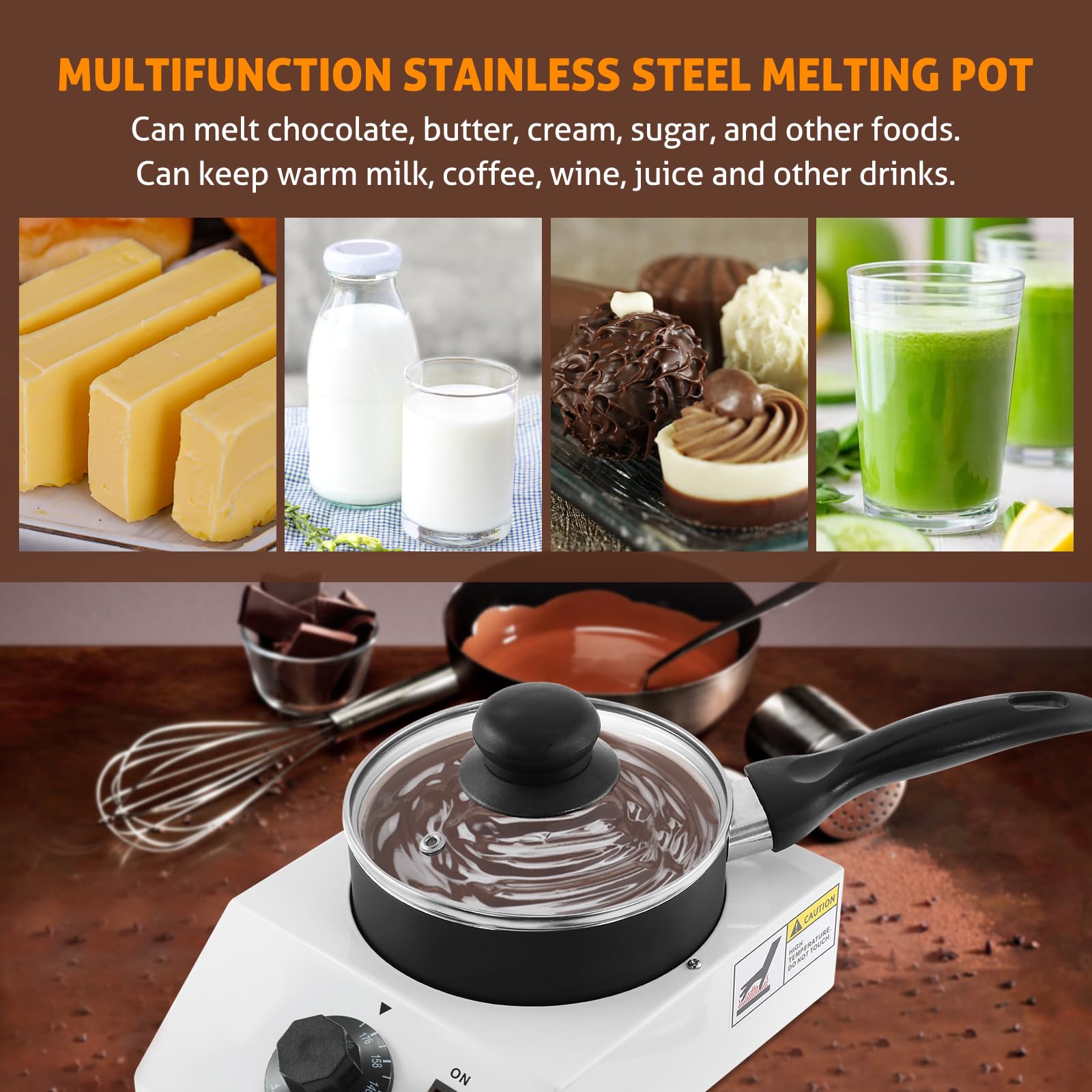 Premium Commercial Chocolate Melting Pot - Electric Chocolate Tempering Machine for Chocolate, Butter, Cheese, Cream & Candy - Ideal for Bakeries, Cafes & Home Dessert Making (Single Pot)