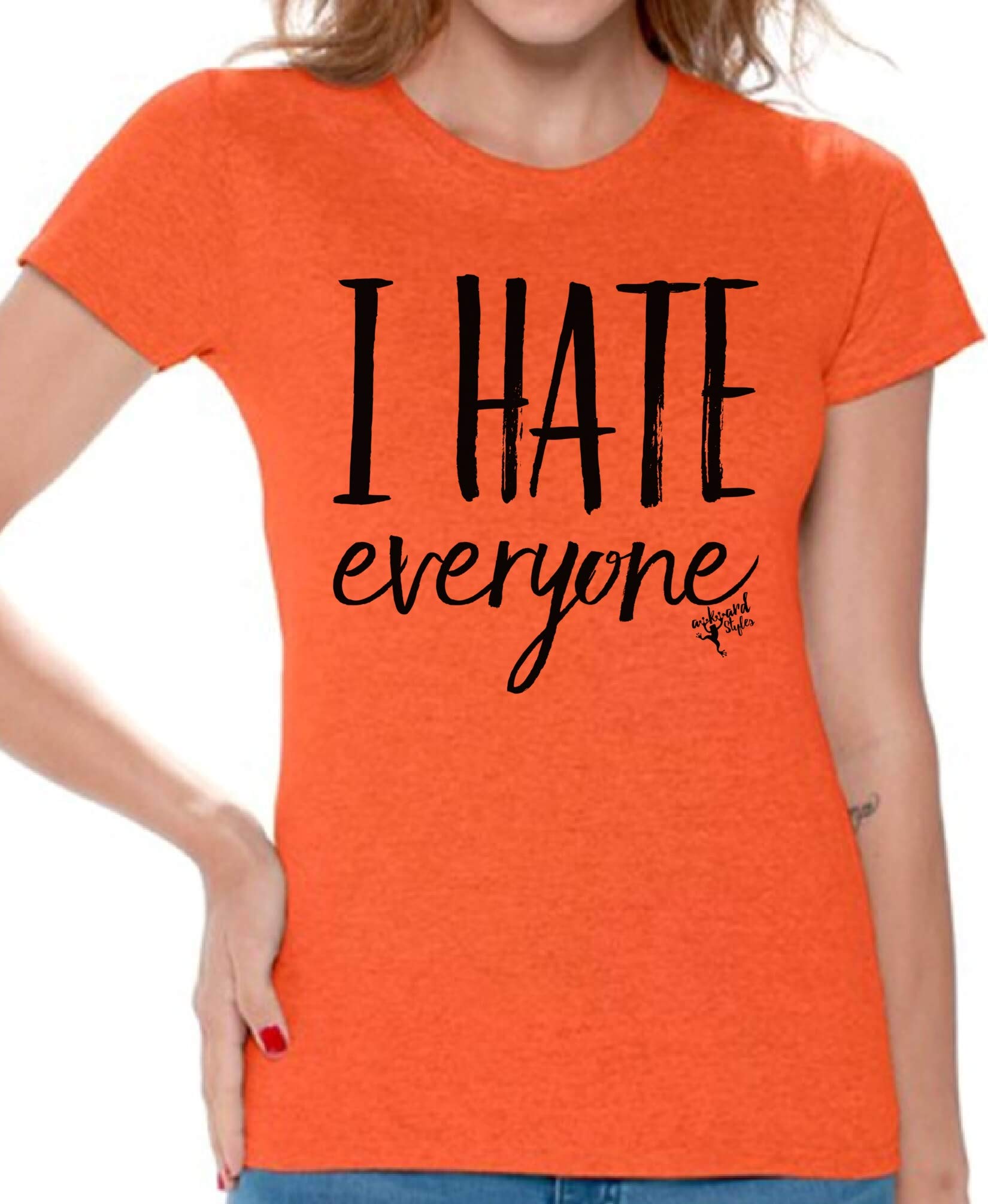 Awkwardstyles Women's 'I Hate Everyone' Funny Sarcastic T-Shirt - Loner Graphic Tee with Free Bookmark - Perfect for Casual Wear, Gifts & Social Outings