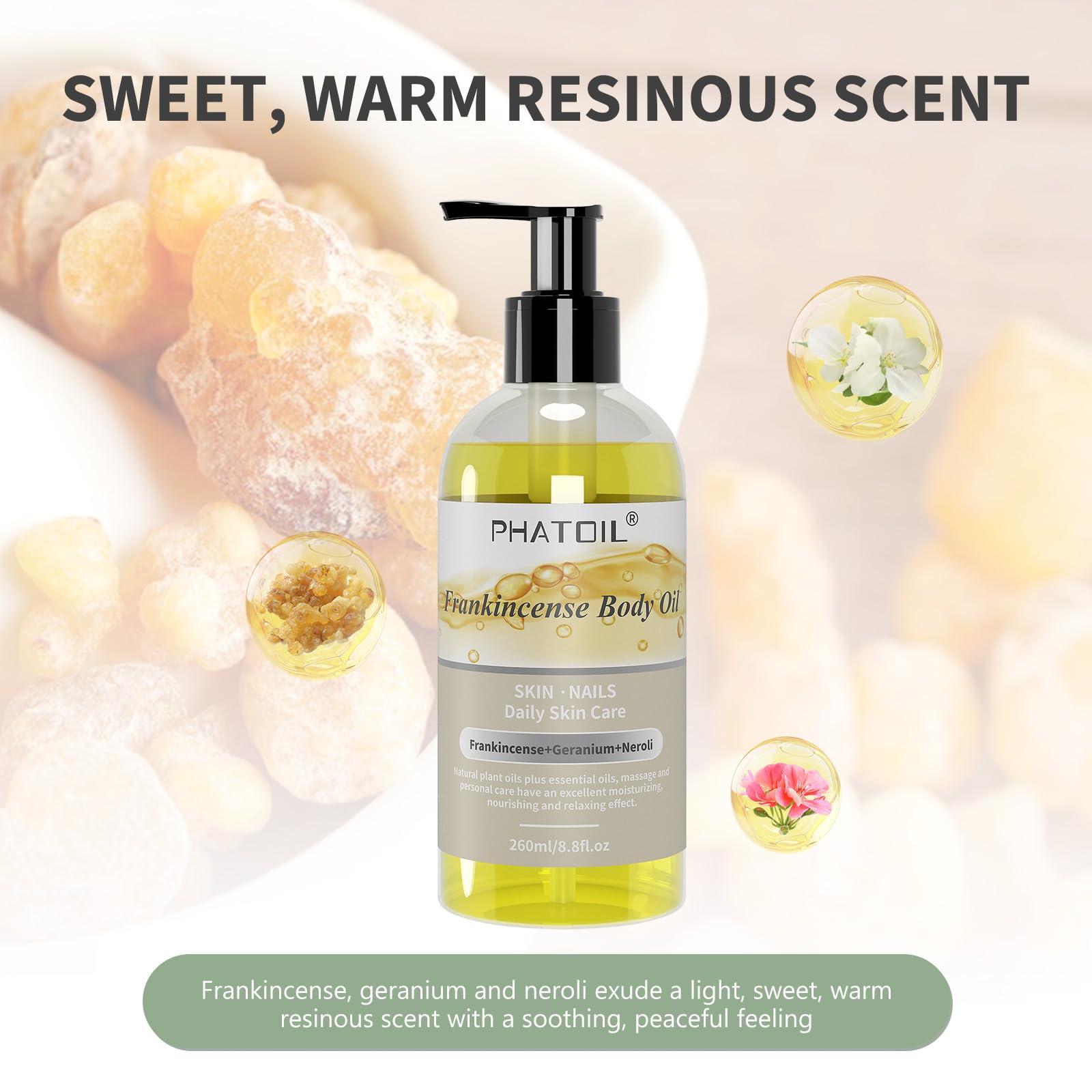 Frankincense & Rosemary Body Oil - 8.8 fl.oz (260ml) Natural Moisturizer for Dry Skin, Aromatherapy Massage & Relaxation