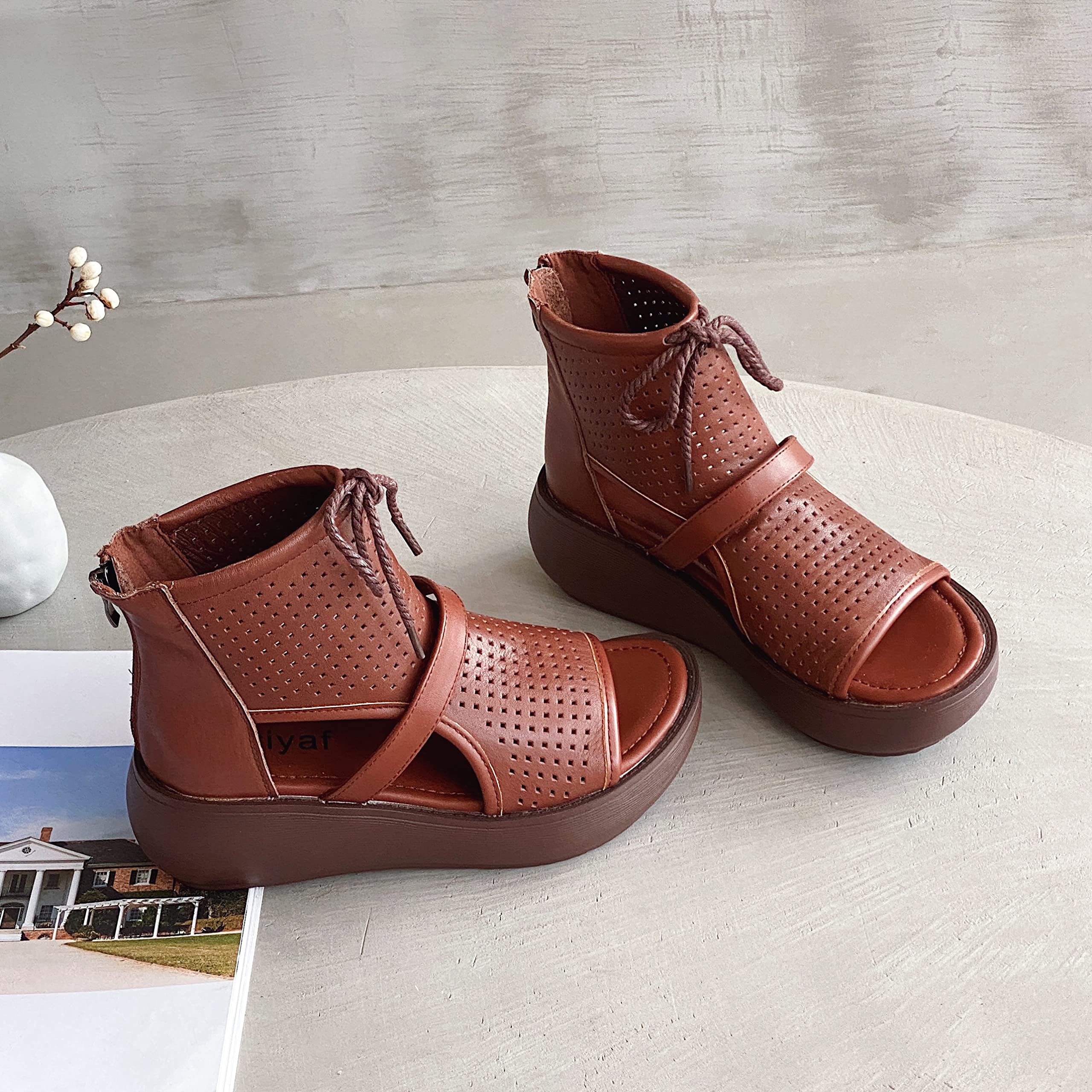 Women's High Top Leather Boot Sandals with Open Toe Cutout Design - Stylish Summer Fashion for Casual Outings, Beach Walks & Outdoor Adventures