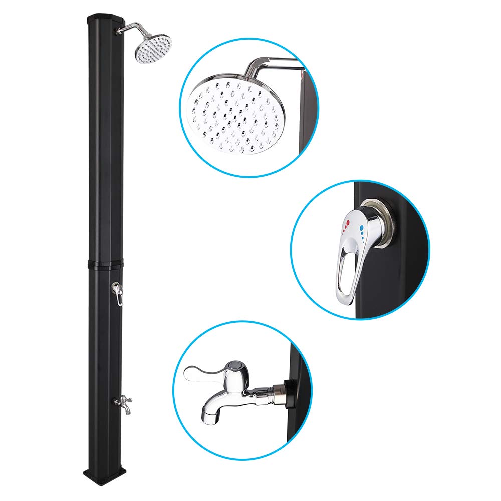 VINGLI 9.3 Gallon Solar Outdoor Shower with Adjustable Shower Head & Foot Tap - Portable Camping, Beach, Poolside, Backyard, RV & Garden Use - Black (35L)