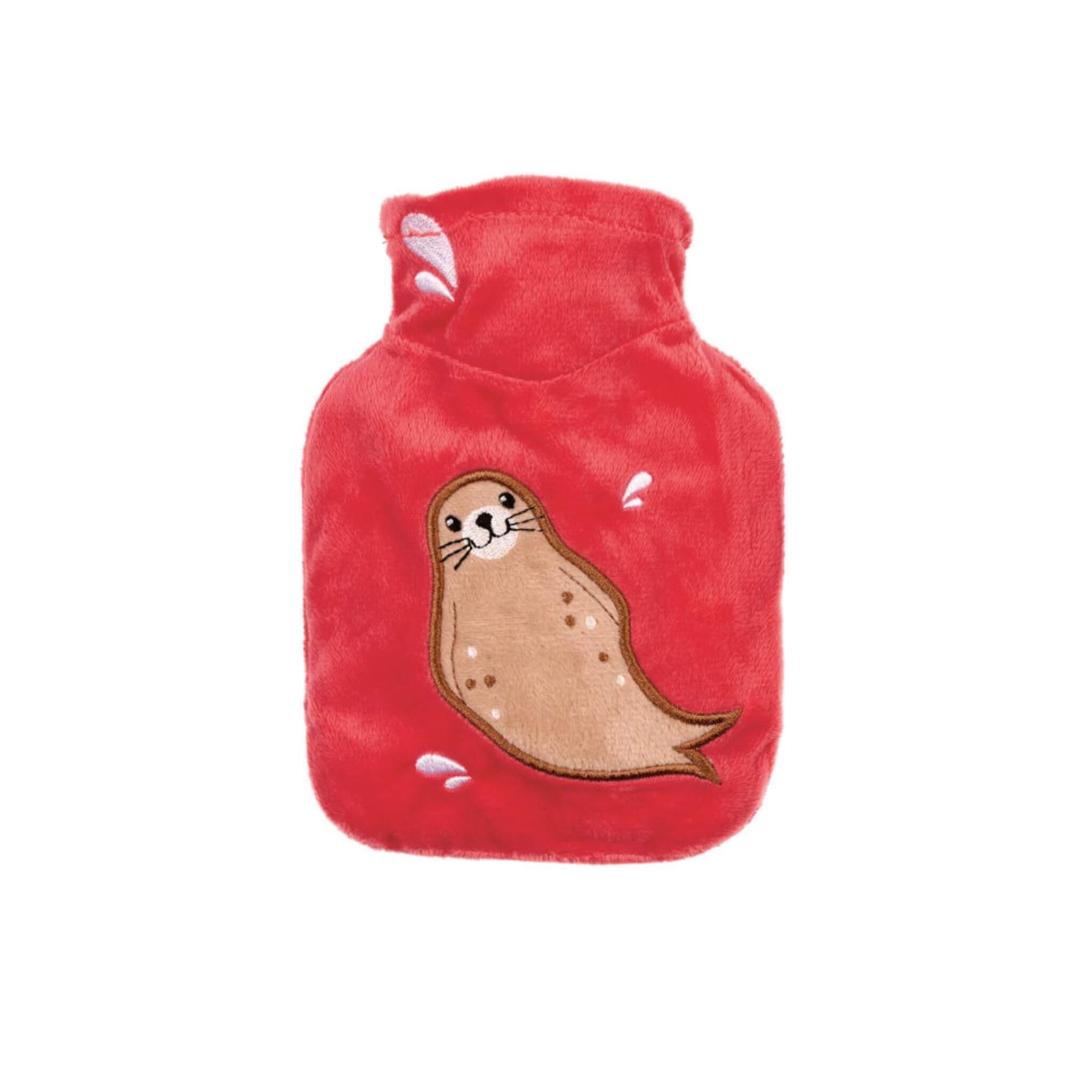 0.2L Luxury Mini Hot Water Bottle with Coral Seal Plush Velour Cover - Rubber-Free Warm Therapy for Cold Relief, Period Pain & Winter Comfort - Perfect for Home, Office & Travel Use