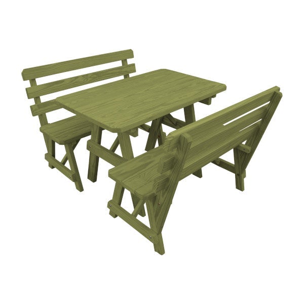 Durable Yellow Pine Wood Picnic Table with 2 Backed Benches - Outdoor Dining Set for Patio, Garden, Park & Backyard BBQs