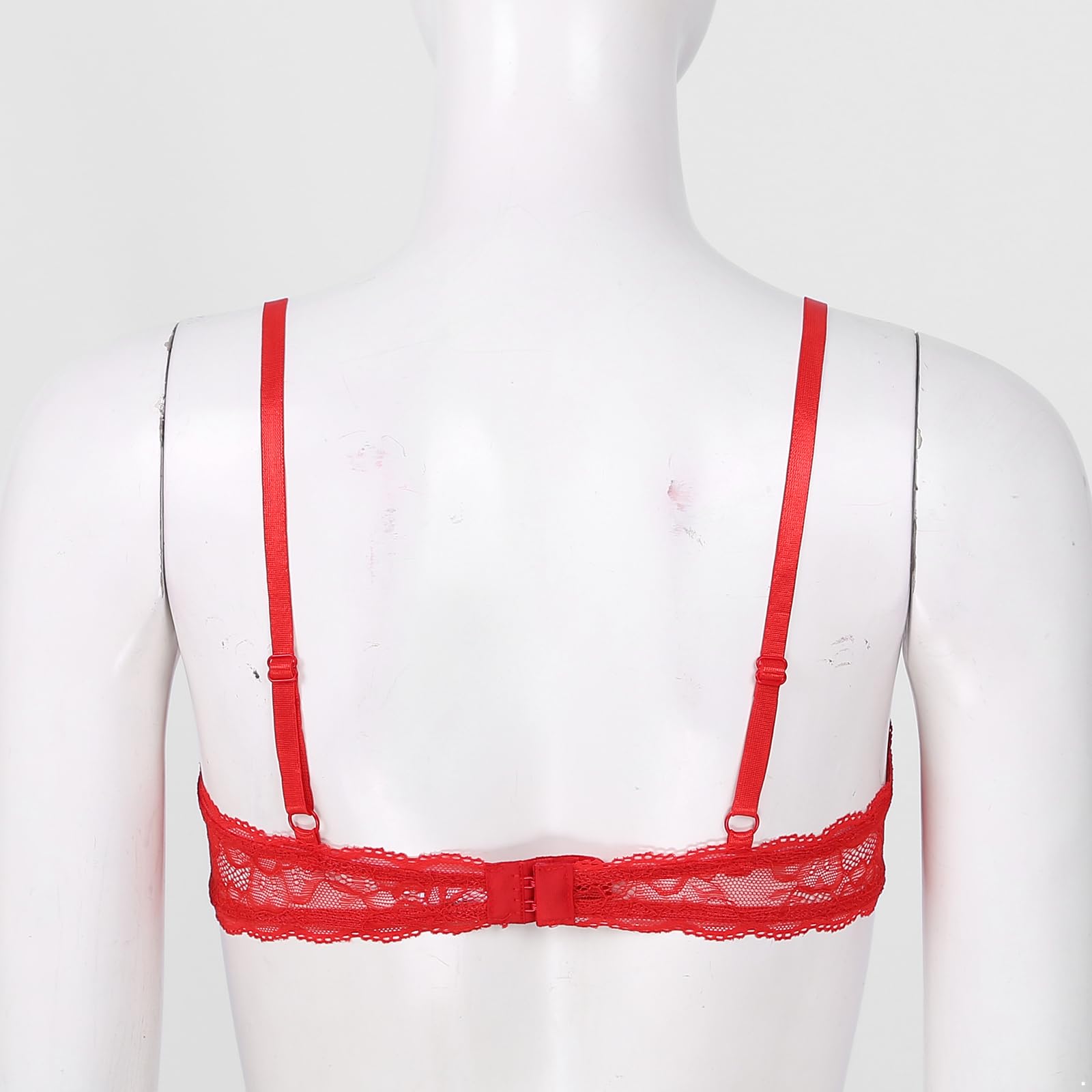 Women's Mesh Sheer Lace Bralette Push Up Underwire Bra - Sexy 1/4 Cup Shelf Bra Top for Everyday Wear & Date Night Outfits