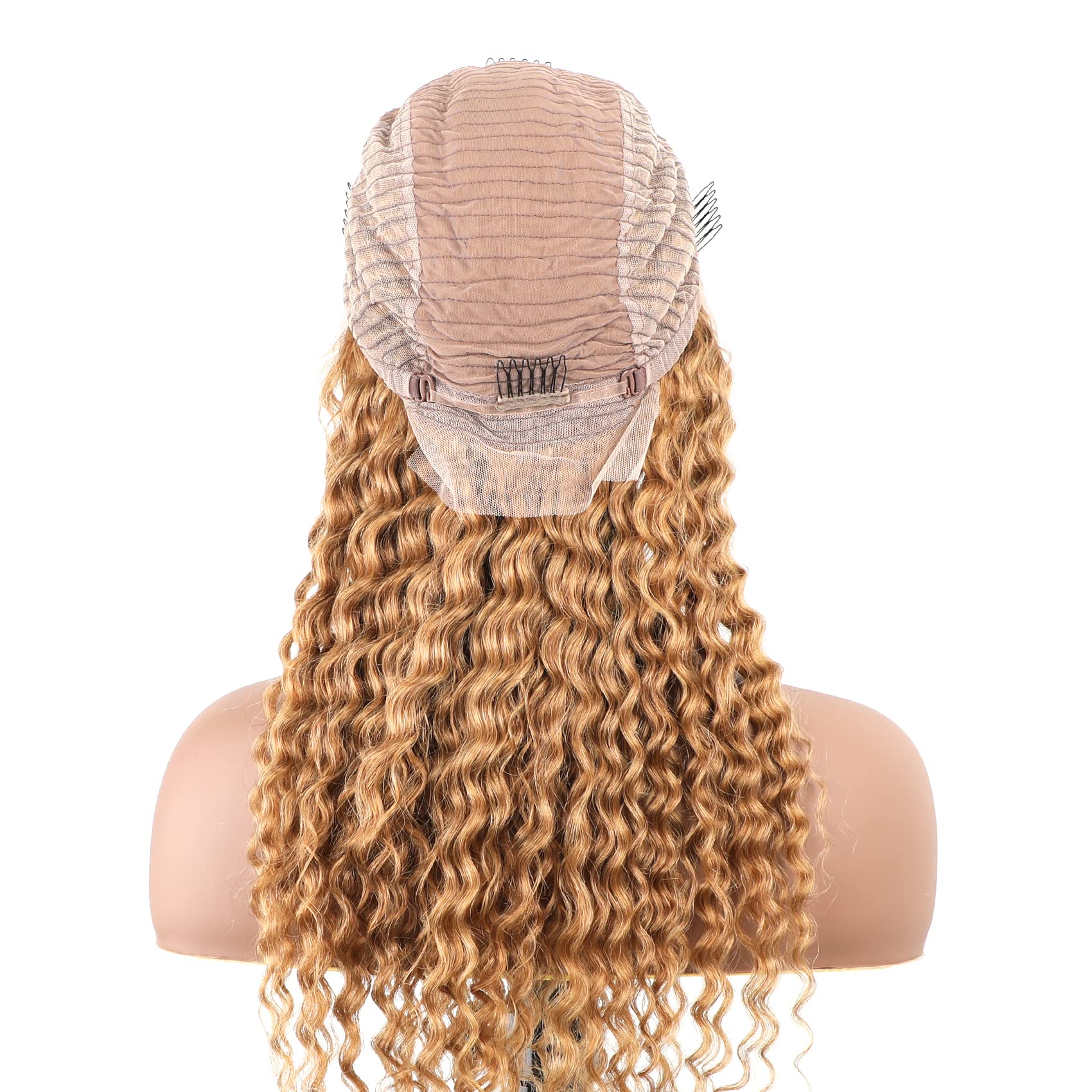 BLY Light Brown 10A Human Hair Blonde Wig - 13x4 HD Transparent Lace Front, Pre Plucked Deep Wave Curly Glueless Wigs for Women (180% Density, #27 Color, 26 Inch) - Perfect for Cosplay, Daily Wear & Special Occasions