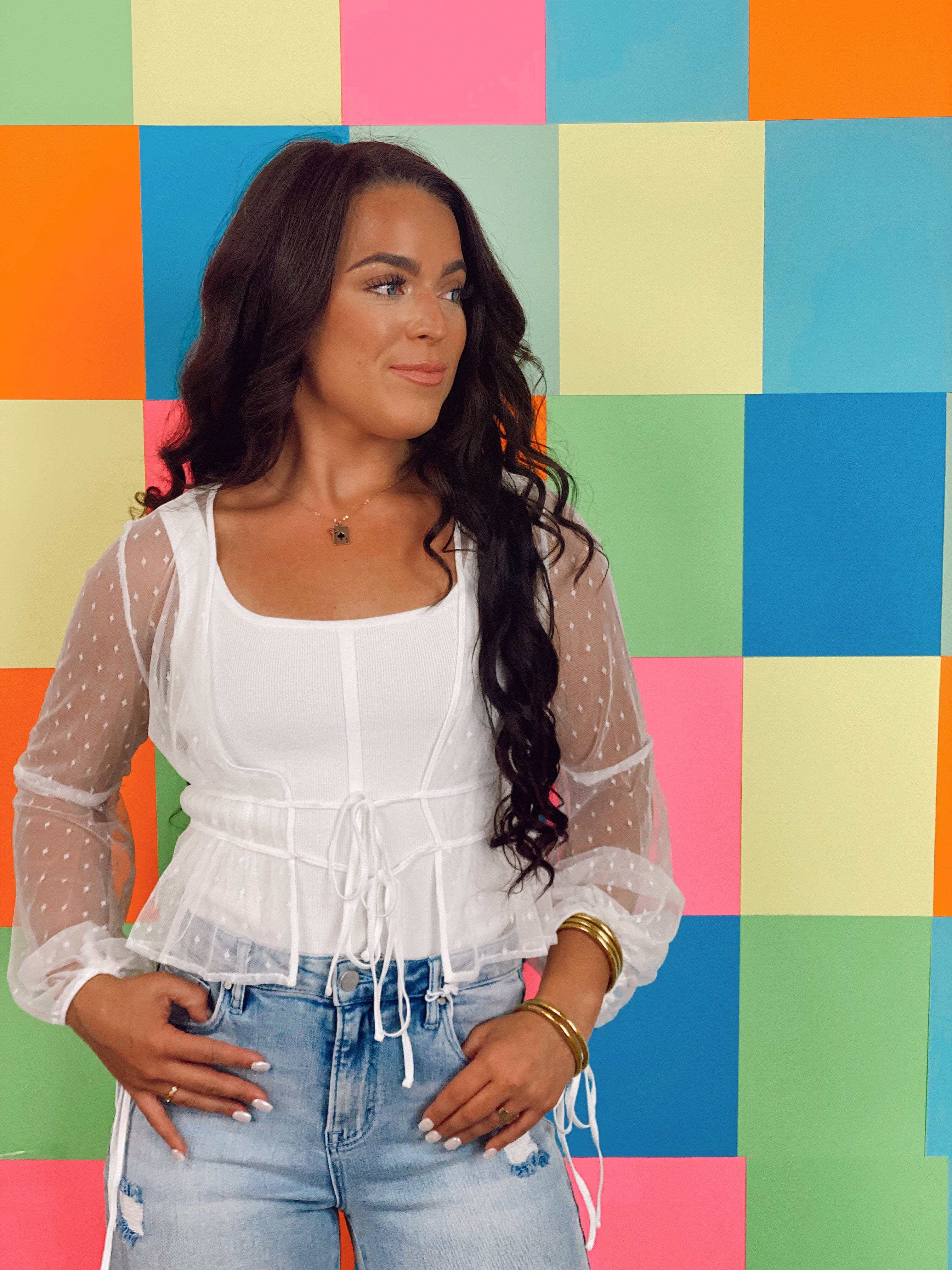 White Lace Tie Front Crop Top for Women - Summer Fashion Boho Blouse for Casual Outings & Beach Vacations
