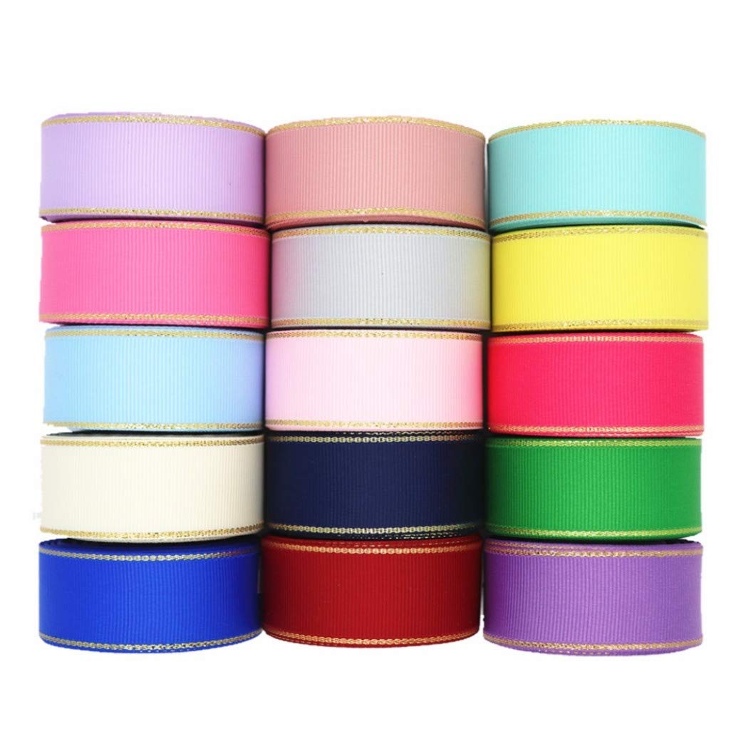 10 Yards Glitter Gold Edge Double Sided Grosgrain Ribbon for Hair Bows, Gift Wrapping, DIY Crafts - Perfect for Wedding Decor, Scrapbooking & Party Supplies