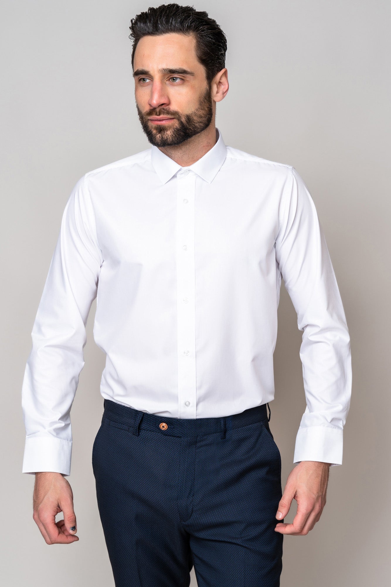 CARTER Men's White Long Sleeve Dress Shirt - Slim Fit Formal Business Shirt for Office, Wedding & Professional Occasions