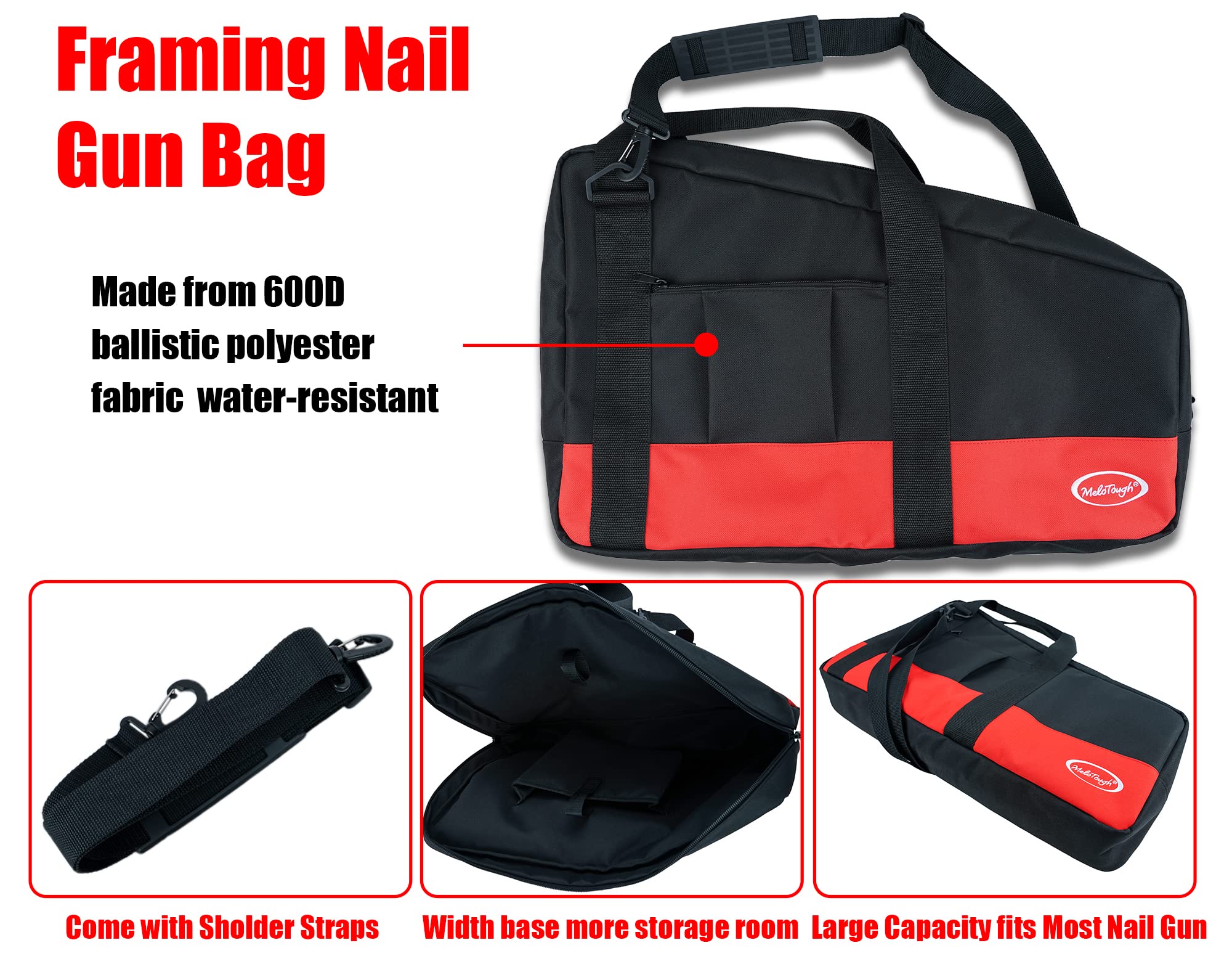 **Heavy Duty Framing Nail Gun Tool Bag with Extra Storage Pockets & Shoulder Strap - Fits Hitachi NR83A (Red) - Perfect for Carpenters, Contractors & DIY Projects**