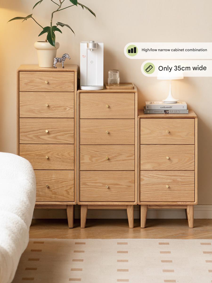 Solid Oak & Beech Wood Side Cabinet - Multi-Functional Storage Organizer for Living Room, Bedroom, or Office