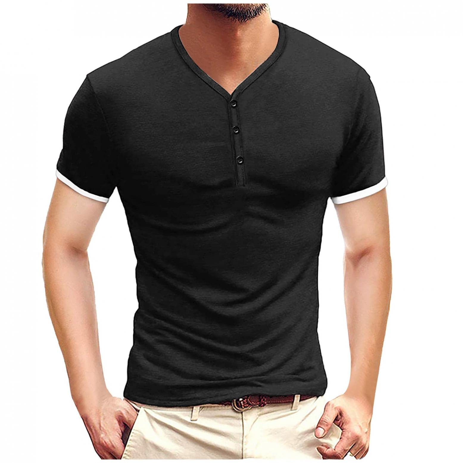 Men's Linen Shirts & Henley T-Shirts - Crew Neck Casual Short Sleeve Tees for Workout, Gym, and Everyday Wear