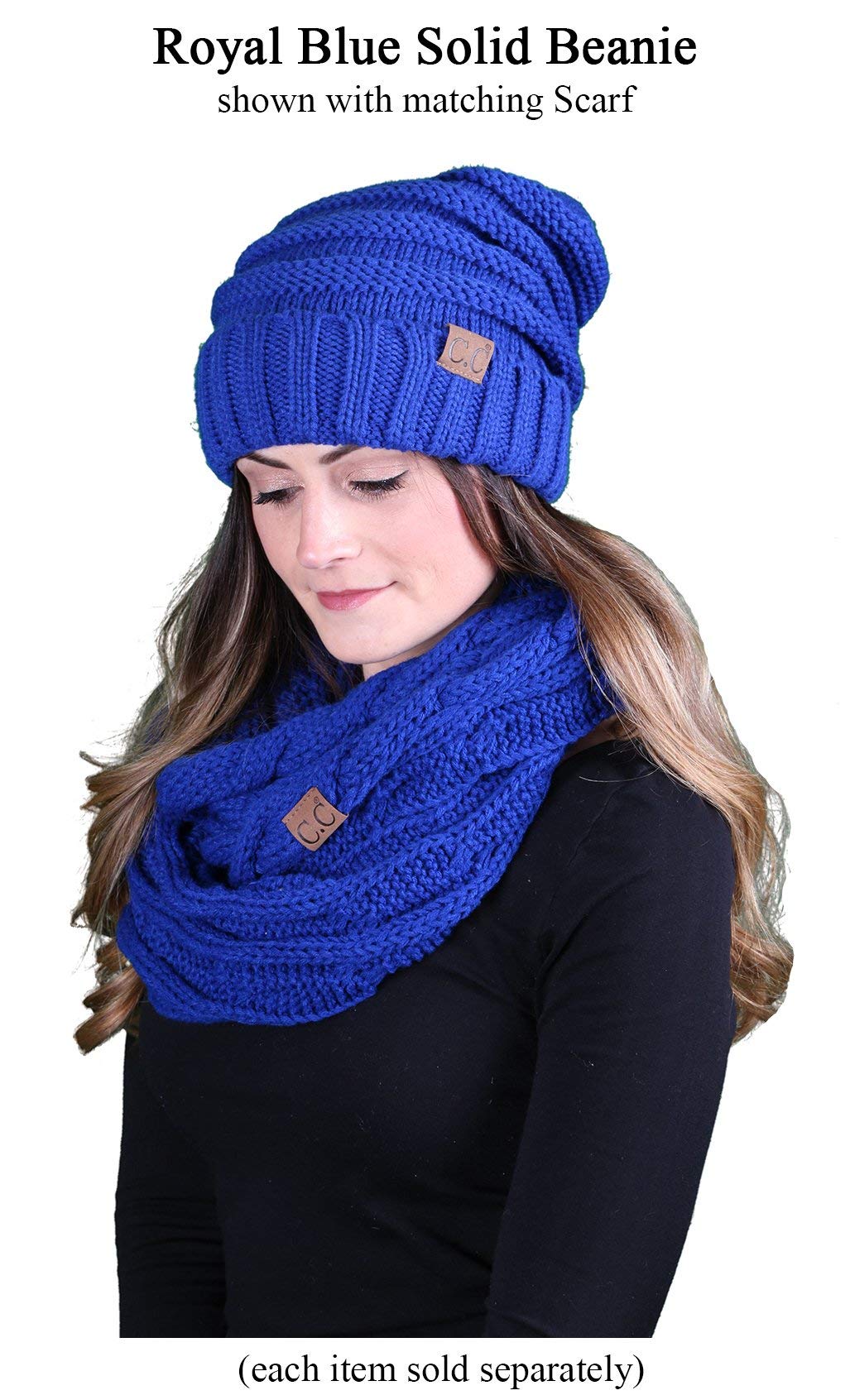 Funky Junque Matching 2-Pack: Oversized Beanie & Infinity Scarf Set - Royal Blue Winter Accessories for Women | Cozy Outfit Combo for Cold Weather Fashion
