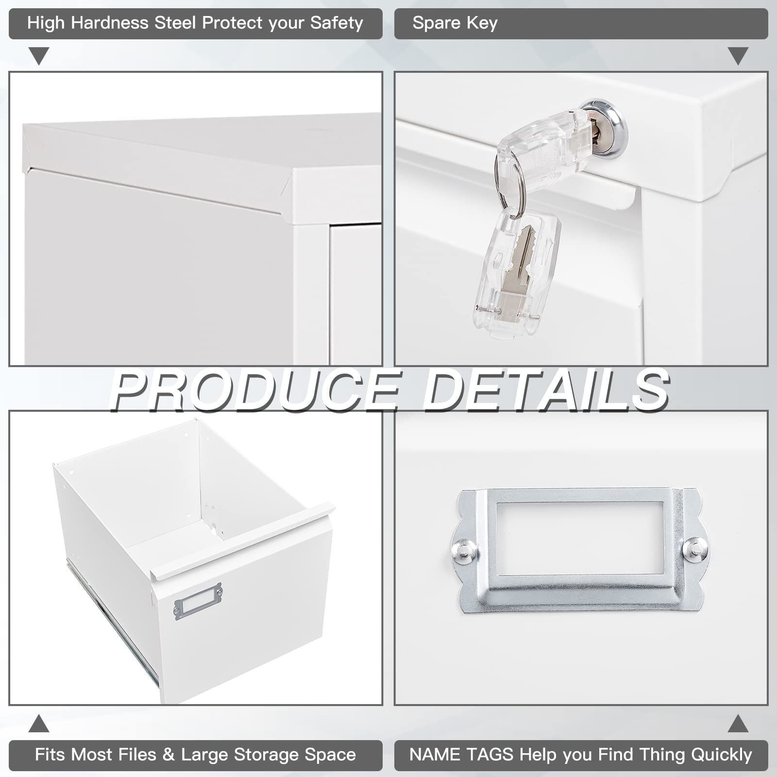 Yizosh 4-Drawer White Locking File Cabinet - Metal Vertical Office Storage Cabinet for Legal/A4 Documents - Secure Home & Office Filing Organizer with Locking Drawers - Perfect for Document Organization in Small Spaces, Home Offices & Professional Workplaces