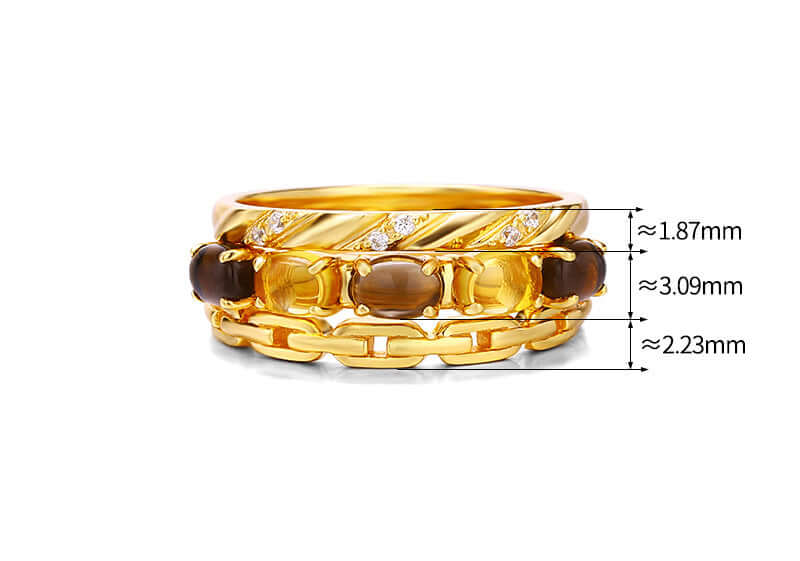 Vintage Citrine Smoky Quartz Stacking Rings Set for Women - Adjustable Bohemian Style Jewelry Gift for Birthday, Anniversary & Everyday Wear | TB1502
