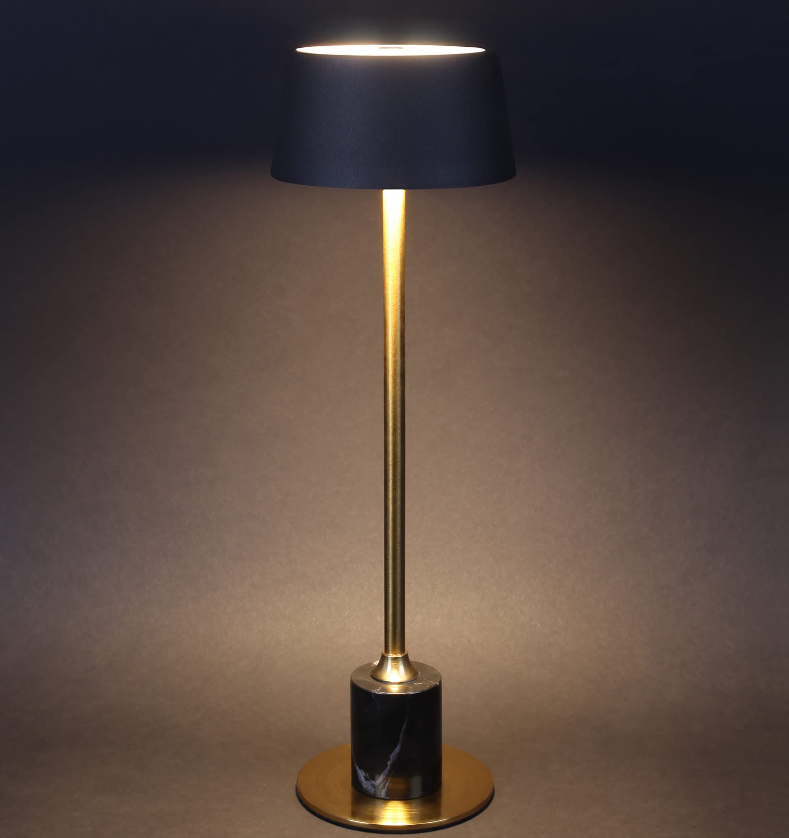 DAWALIGHT Rechargeable Cordless Table Lamp - 2500mAh Battery, 3-Level Brightness Adjustable Desk Light for Bedroom, Reading, Coffee Table, Restaurant & Outdoor Camping (Black + Gold) | Perfect for Romantic Dinners, Nightstands and Portable Lighting
