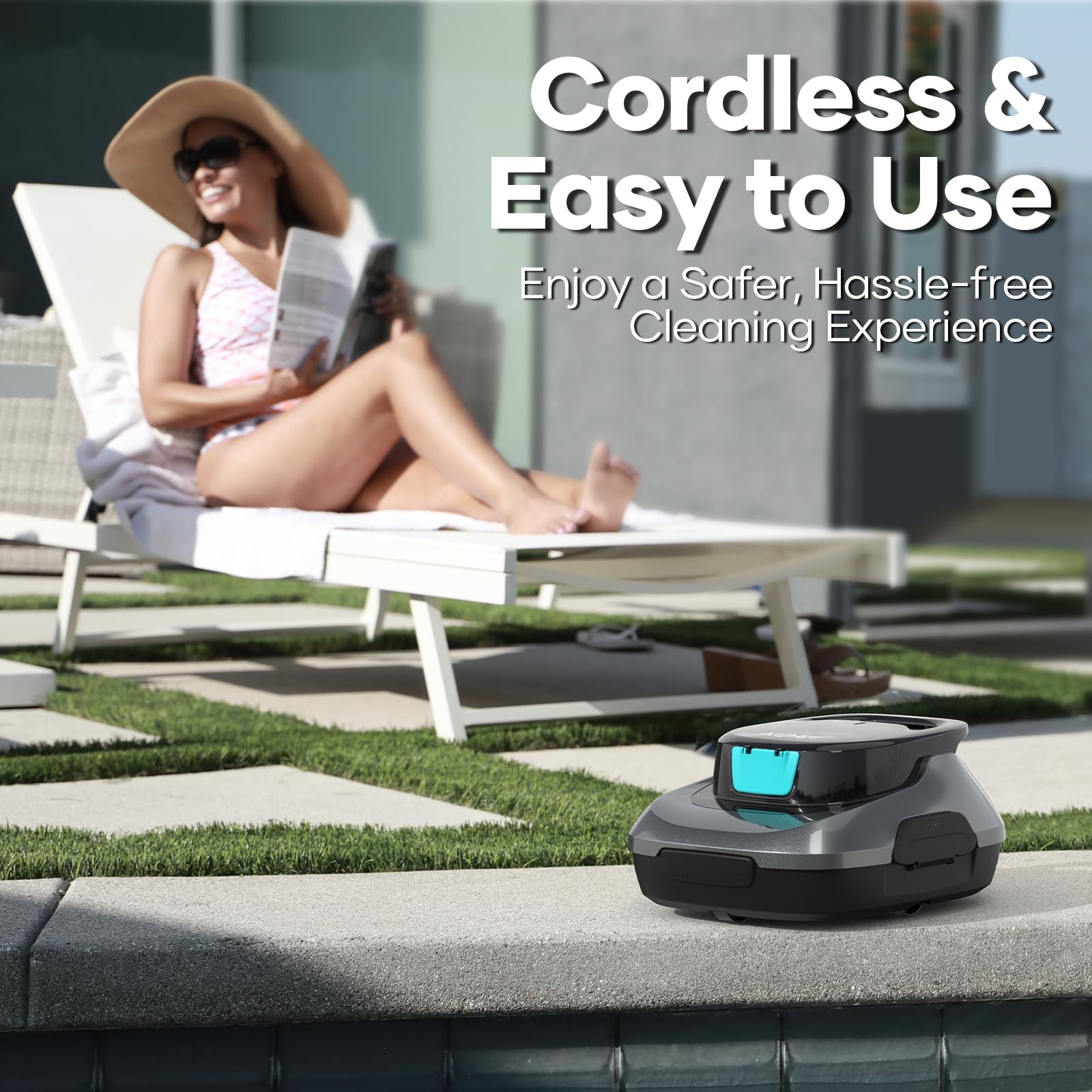 AIPER Cordless Automatic Pool Cleaner - Lightweight Robotic Pool Vacuum with Auto-Parking, Ideal for Above Ground & Flat Pools up to 860 sq.ft (Renewed) | Perfect for Inground & Above Ground Swimming Pools, Spas & Backyard Cleaning
