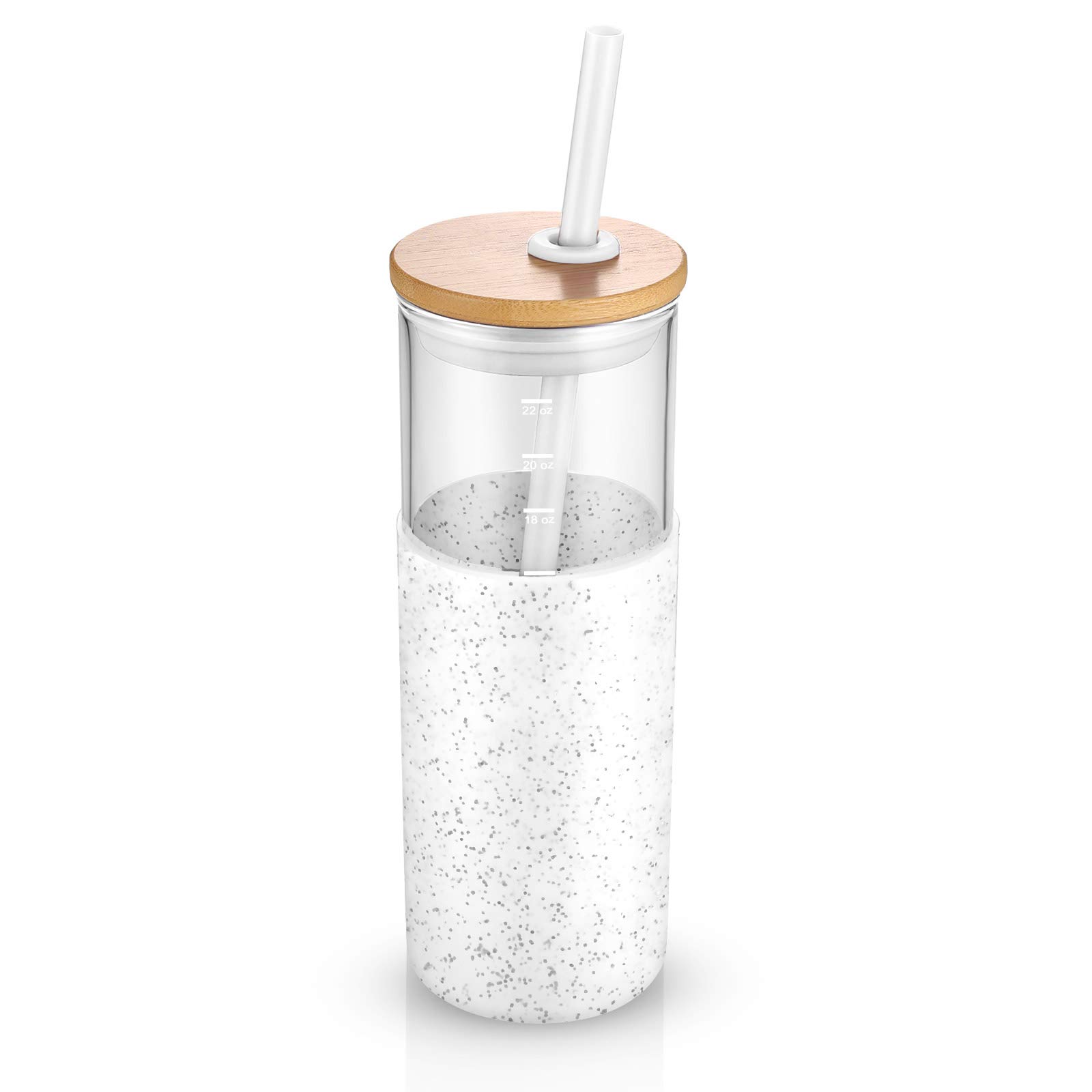 24oz Glass Tumbler with Bamboo Lid & Silicone Sleeve - BPA Free Reusable Water Bottle with Straw - Perfect for Iced Coffee, Smoothies and Outdoor Activities