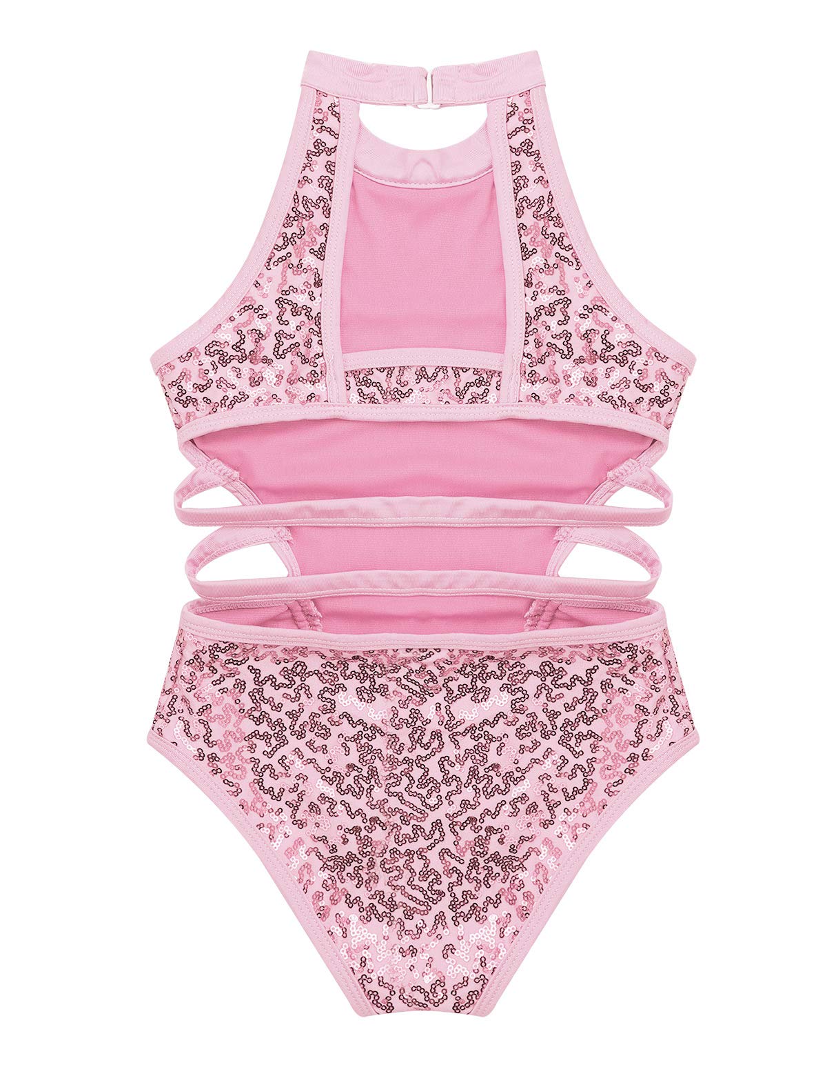 TiaoBug Kids Girls Shiny Sequins Ballet Leotard - Cutout Back Turtleneck Gymnastics Bodysuit for Dance Recital, Competition & Performance