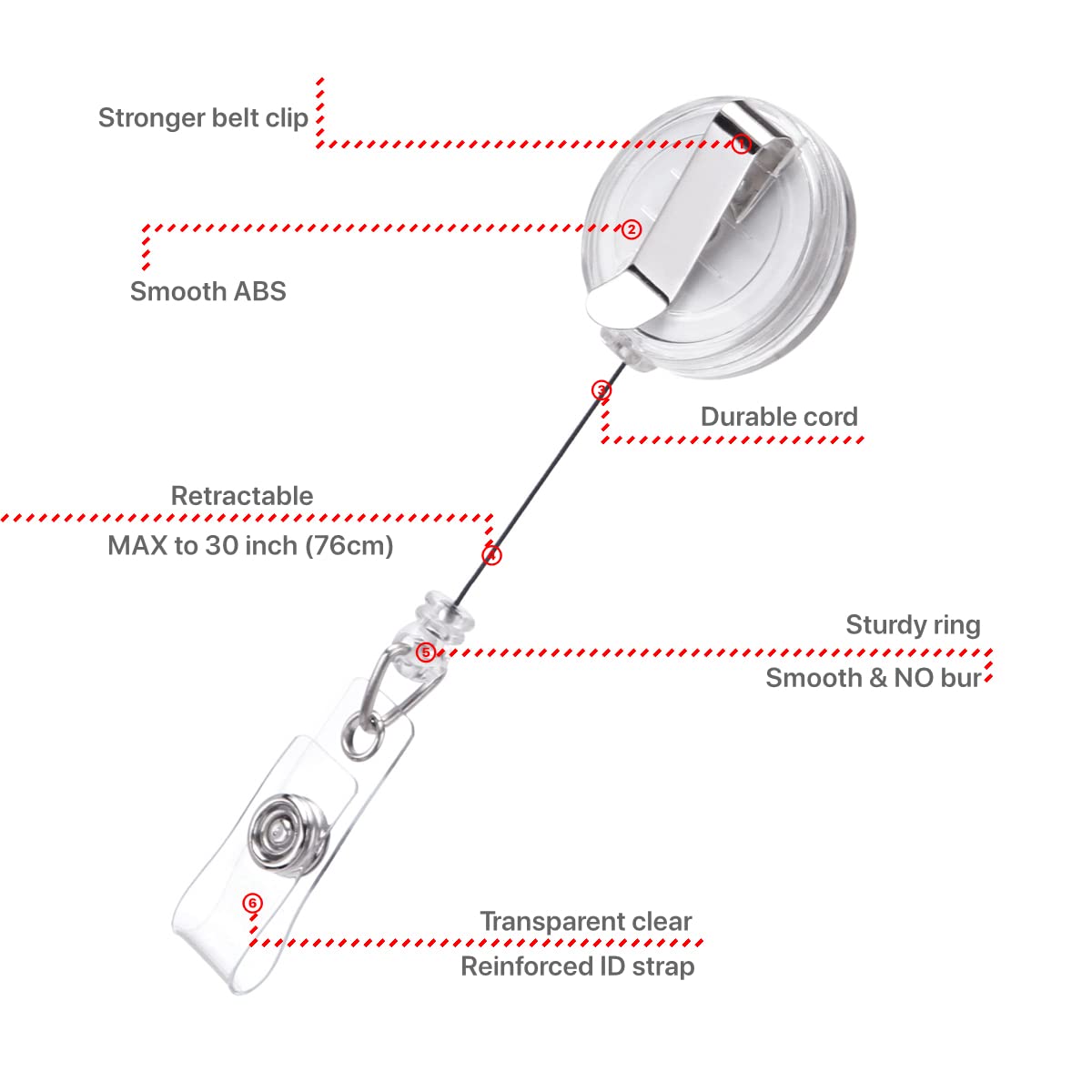 Retractable Badge Reel with Belt Clip - 2 Pack Clear Translucent ID Badge Holder with 29