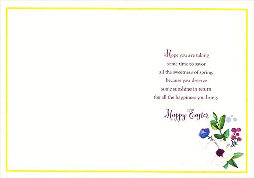 Designer Greetings Fragrance of Flowers Godmother Easter Card - Floral Blue & Yellow Background - Perfect for Easter Gifts, Godmother Appreciation & Spring Occasions