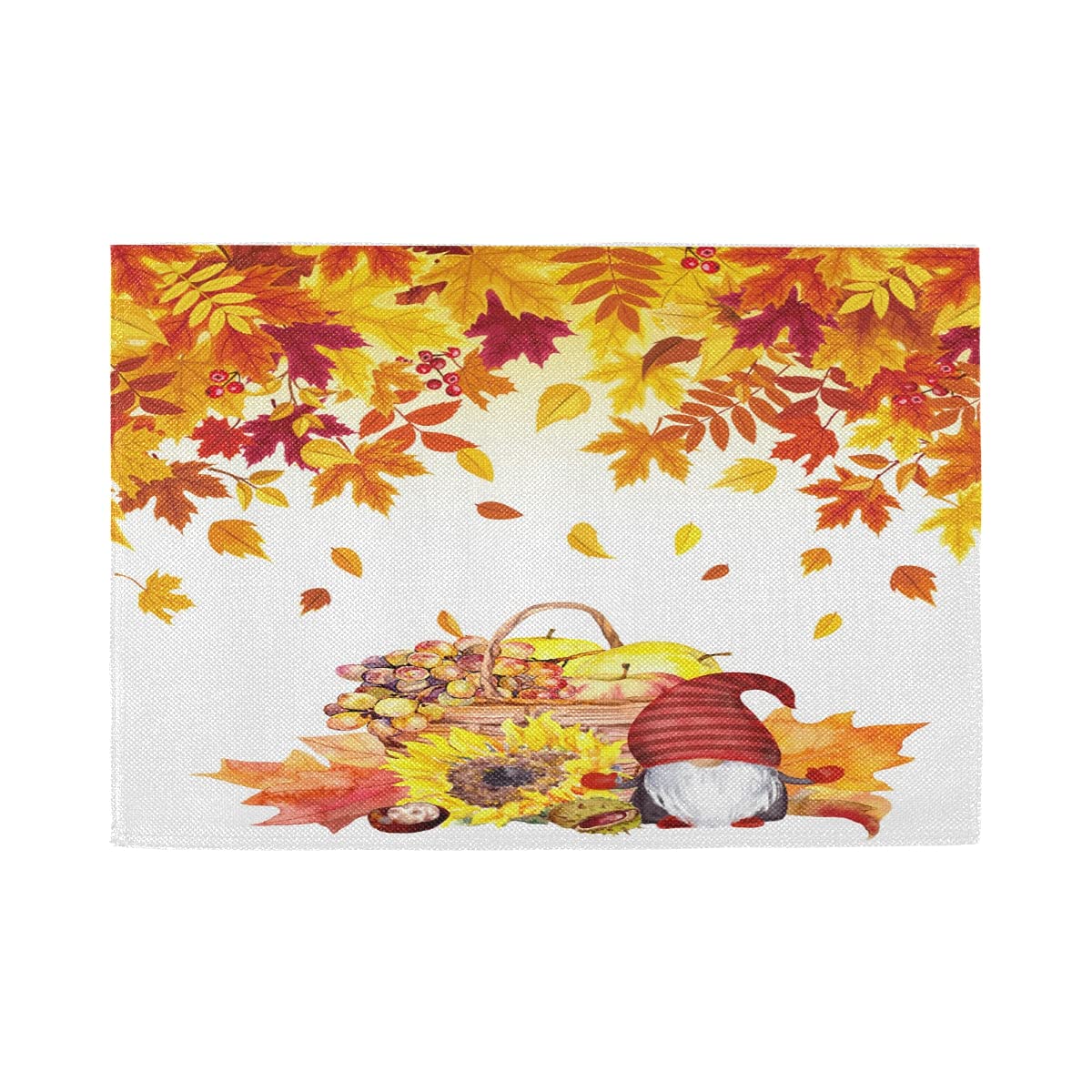 Thanksgiving Gnomes Placemats Set of 4 - Fall Maple Leaf & Pumpkin Washable Table Mats for Dining Decor (12x18 Inches) - Perfect for Thanksgiving Dinner, Autumn Home Decor & Holiday Table Setting