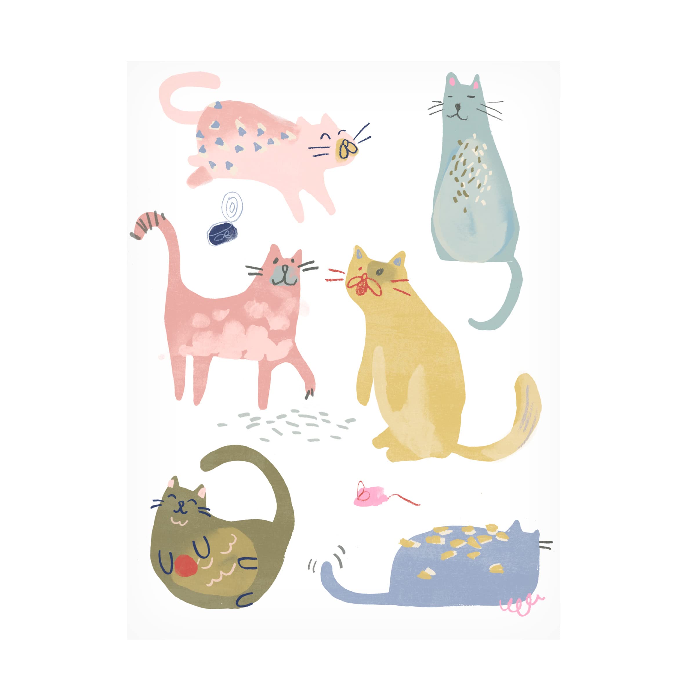 Trademark Fine Art 'Cat Squad IV' Canvas Art by June Erica Vess - Handmade Cat Painting for Living Room & Bedroom Wall Decor