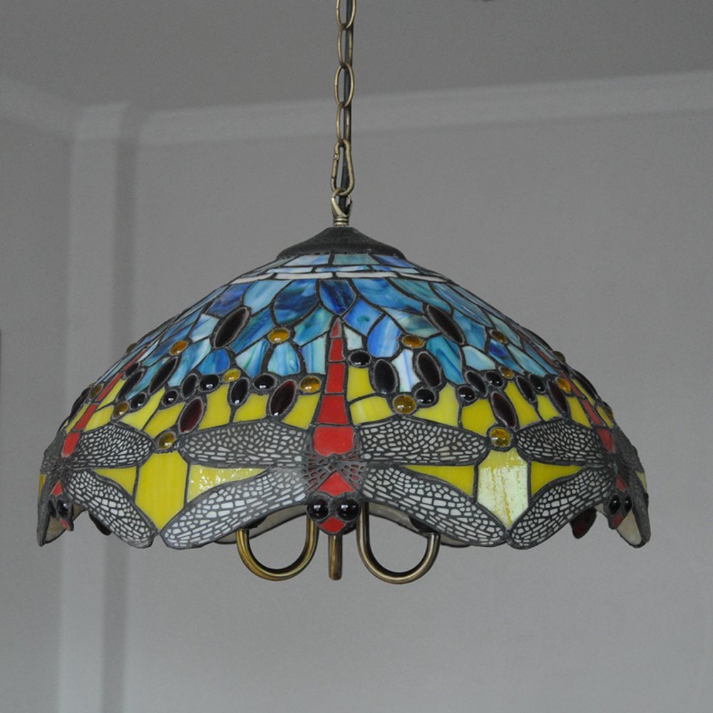 Tiffany Glass Dragonfly Chandelier - Elegant Ceiling Pendant Light for Dining Room, Kitchen, Living Room & Bedroom | Perfect for Home Decor, Restaurants & Cafe Lighting