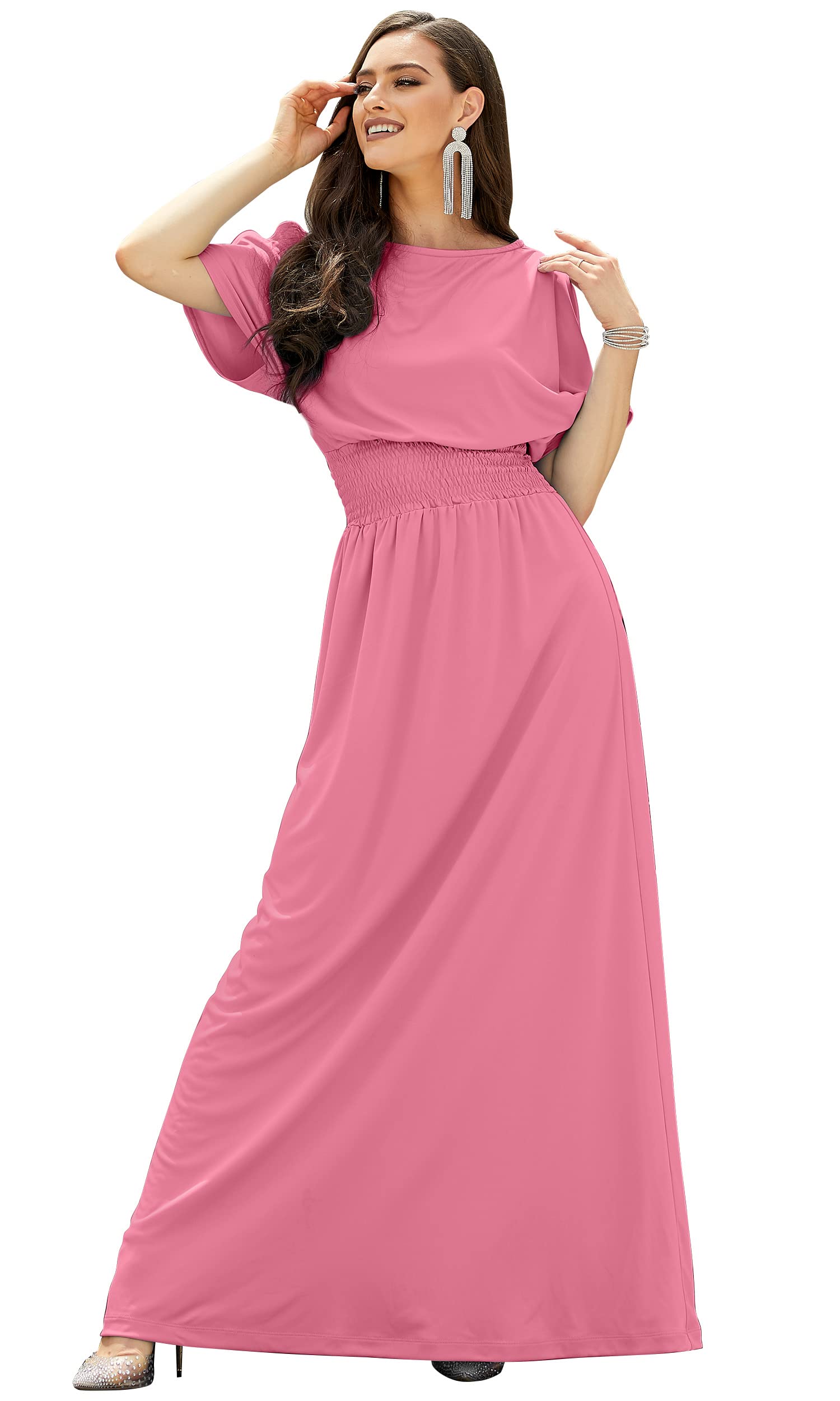 Elegant Women's Split Sleeve Smocked Cocktail Maxi Dress for Evening Parties, Weddings & Special Occasions