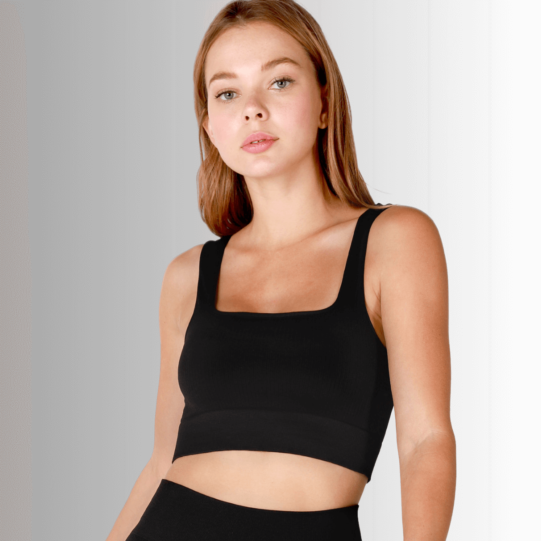 Nikibiki Women's Square Neck Ribbed Base Layer Tank Top - Soft Stretchy Black Camisole for Layering, Workout & Everyday Wear