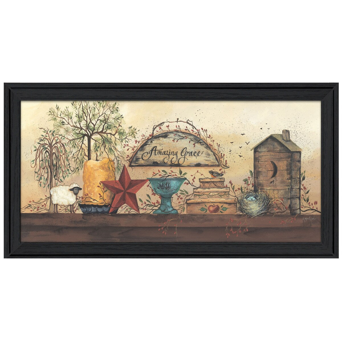 Amazing Grace Shelf by Gail Eads - Ready to Hang Framed Wall Art with Black Frame | Perfect for Living Room, Bedroom Decor & Gift Giving