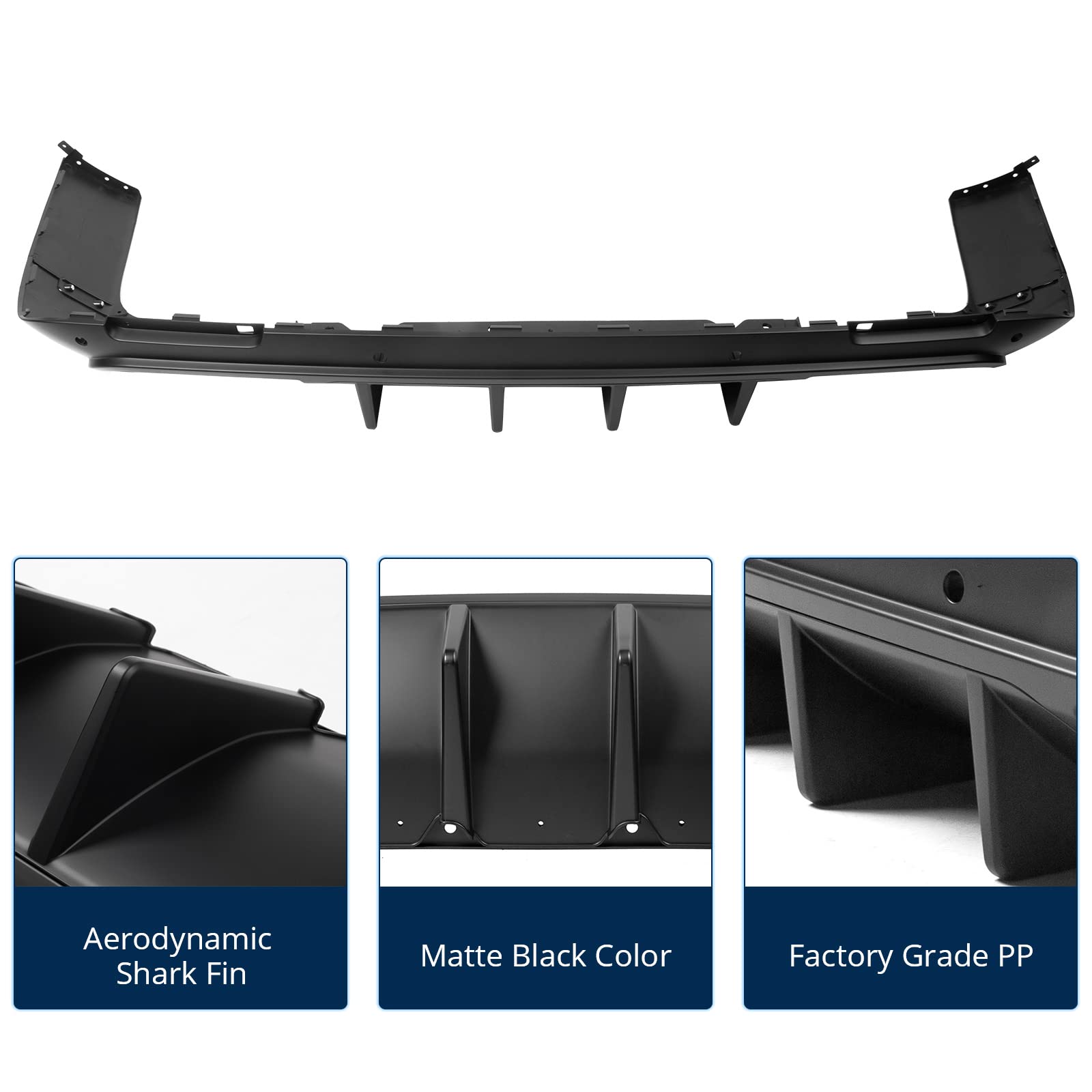 FREEMOTOR802 Rear Diffuser for 2015-2023 Dodge Challenger | IKON V1 Style Matte Black PP Bumper Lip Valance | 4-Piece Shark Fin Splitter Kit | Enhances Aerodynamics & Sporty Look for Street Racing & Car Shows